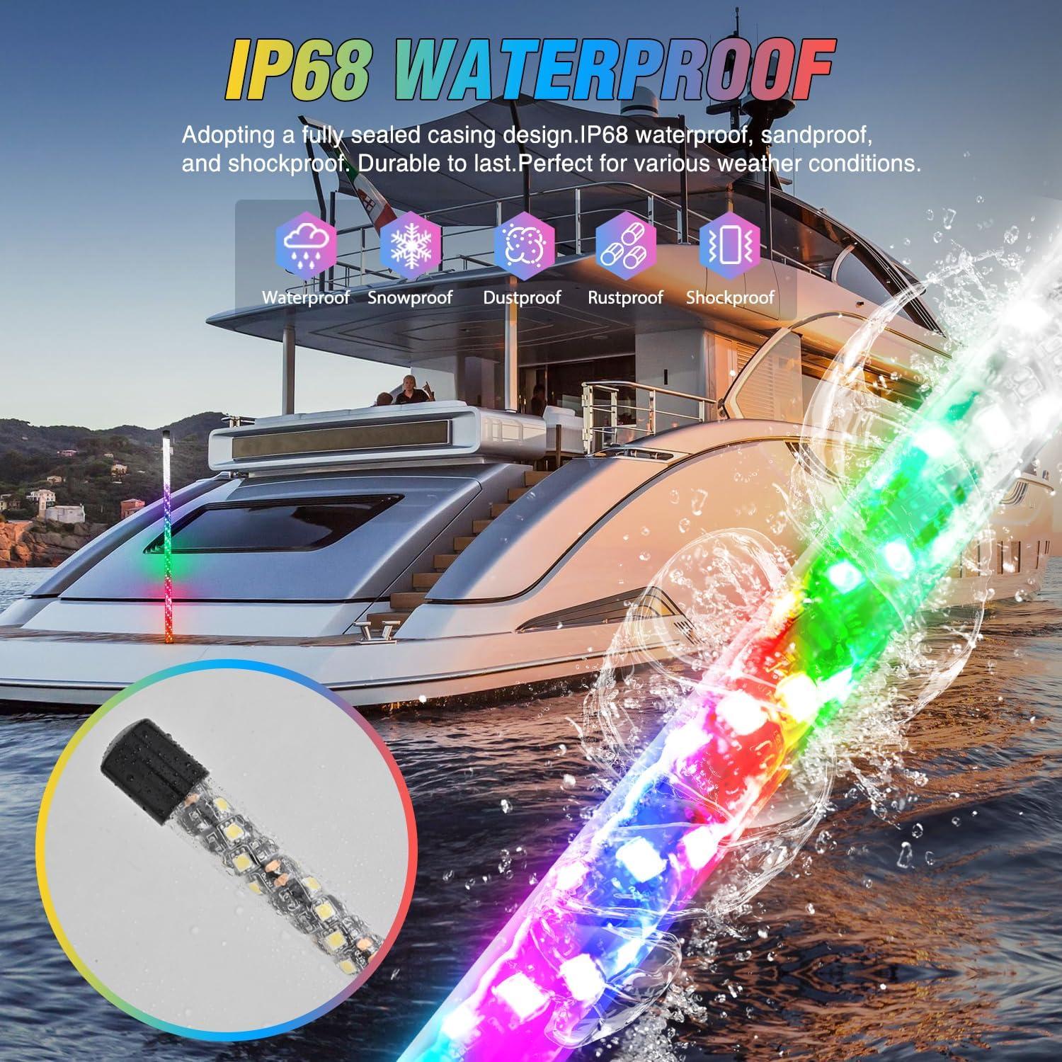 image:imageNilight Boat Navigation Light 5FT Spiral LED Whip Lights 360 Visibility 2NM Coast Guard Compliant 400 Patterns with Remote Plugin Base Boats Stern Navlight for Night Fishing Yacht Pontoon4FT