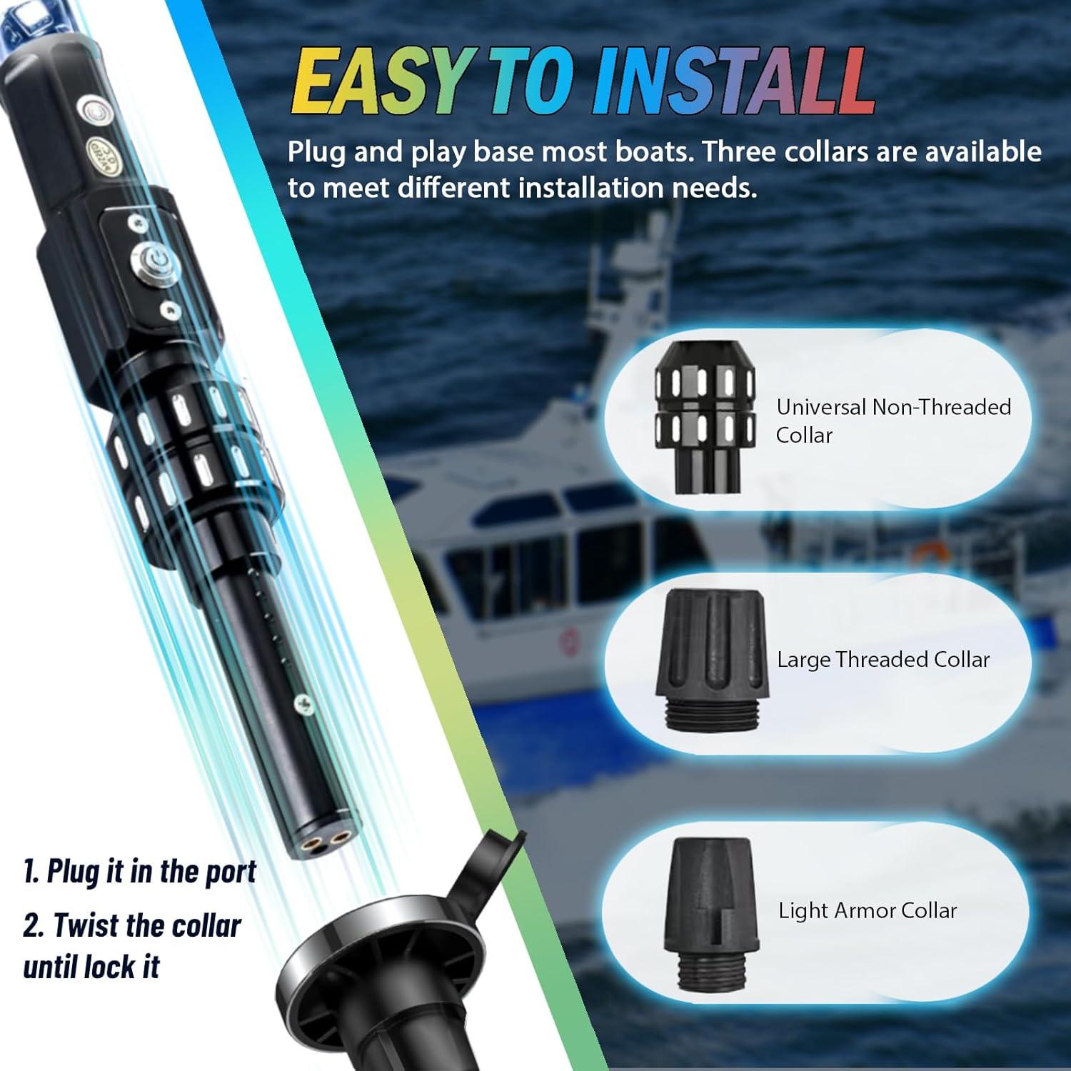 image:imageNilight Boat Navigation Light 5FT Spiral LED Whip Lights 360 Visibility 2NM Coast Guard Compliant 400 Patterns with Remote Plugin Base Boats Stern Navlight for Night Fishing Yacht Pontoon5FT