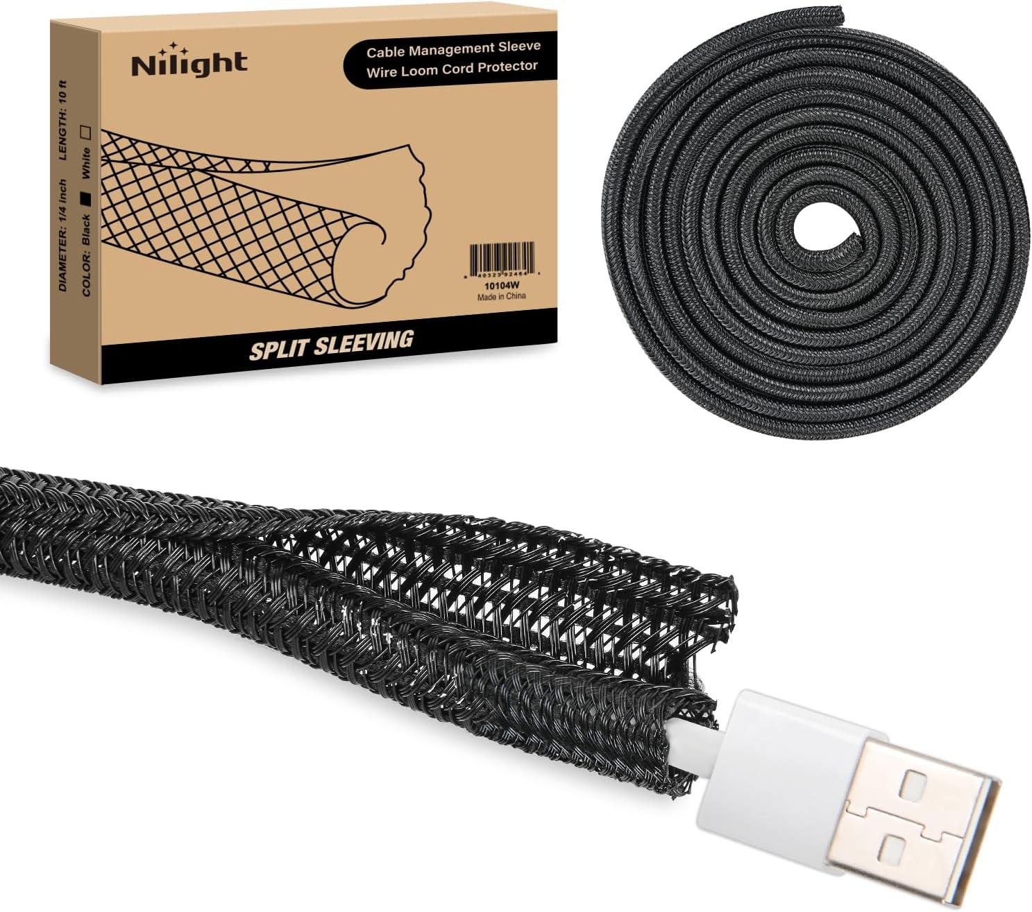 image:imageNilight Cable Sleeve10ft14inch Cord Management Sleeves Braided Sleeving Split Self Wrapping Wire Loom for Computer Electrical Automotive Harness Protector Organizer WhiteBlack