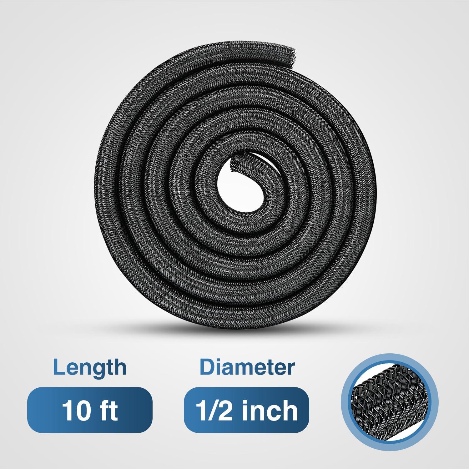 image:imageNilight Cable Sleeve10ft14inch Cord Management Sleeves Braided Sleeving Split Self Wrapping Wire Loom for Computer Electrical Automotive Harness Protector Organizer WhiteBlack