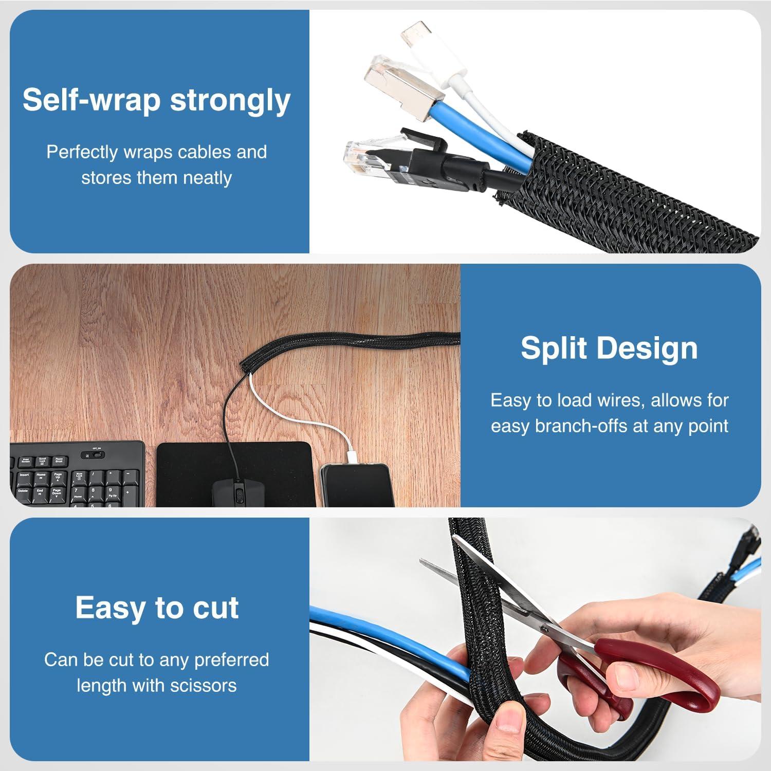 image:imageNilight Cable Sleeve10ft14inch Cord Management Sleeves Braided Sleeving Split Self Wrapping Wire Loom for Computer Electrical Automotive Harness Protector Organizer WhiteBlack