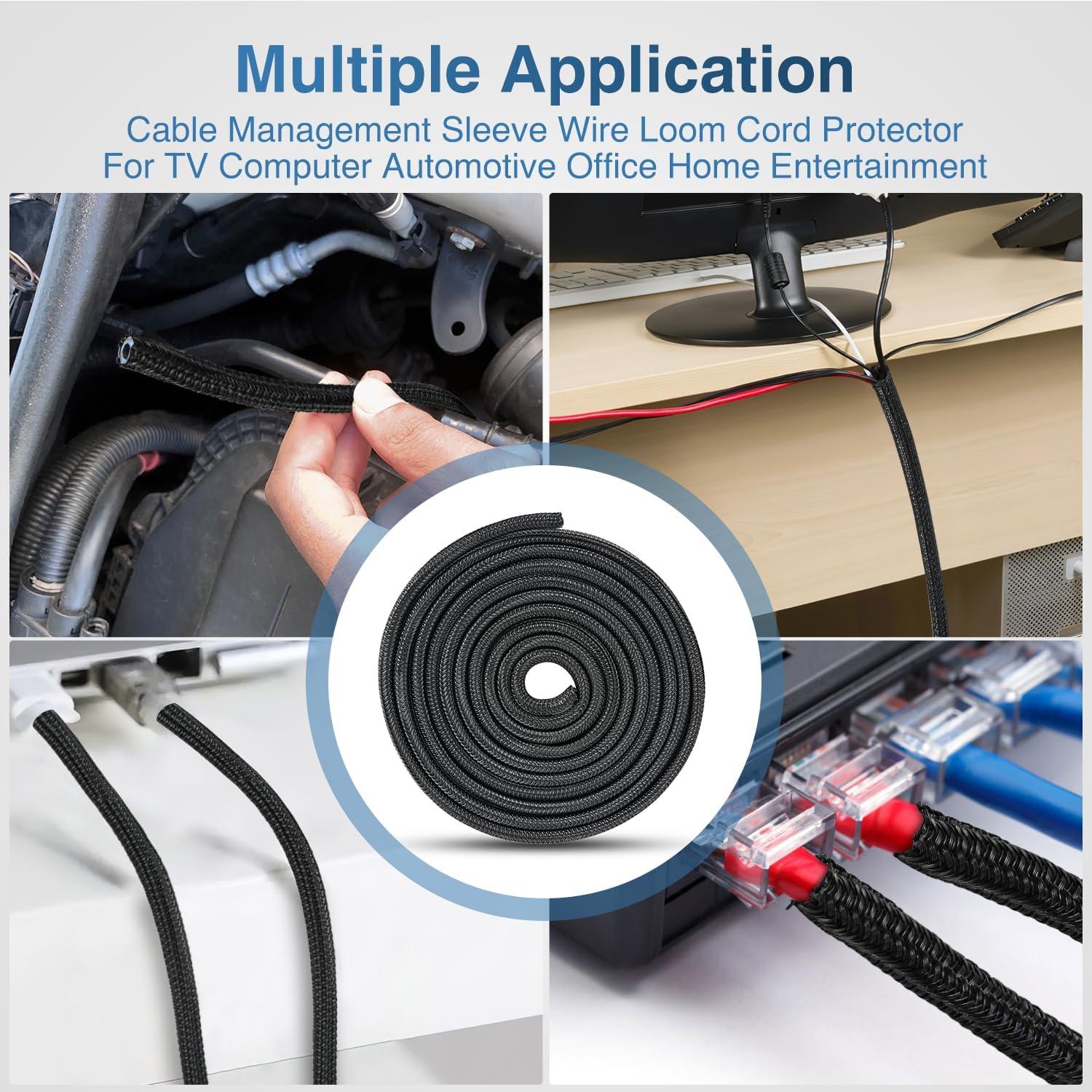 image:imageNilight Cable Sleeve10ft14inch Cord Management Sleeves Braided Sleeving Split Self Wrapping Wire Loom for Computer Electrical Automotive Harness Protector Organizer WhiteBlack