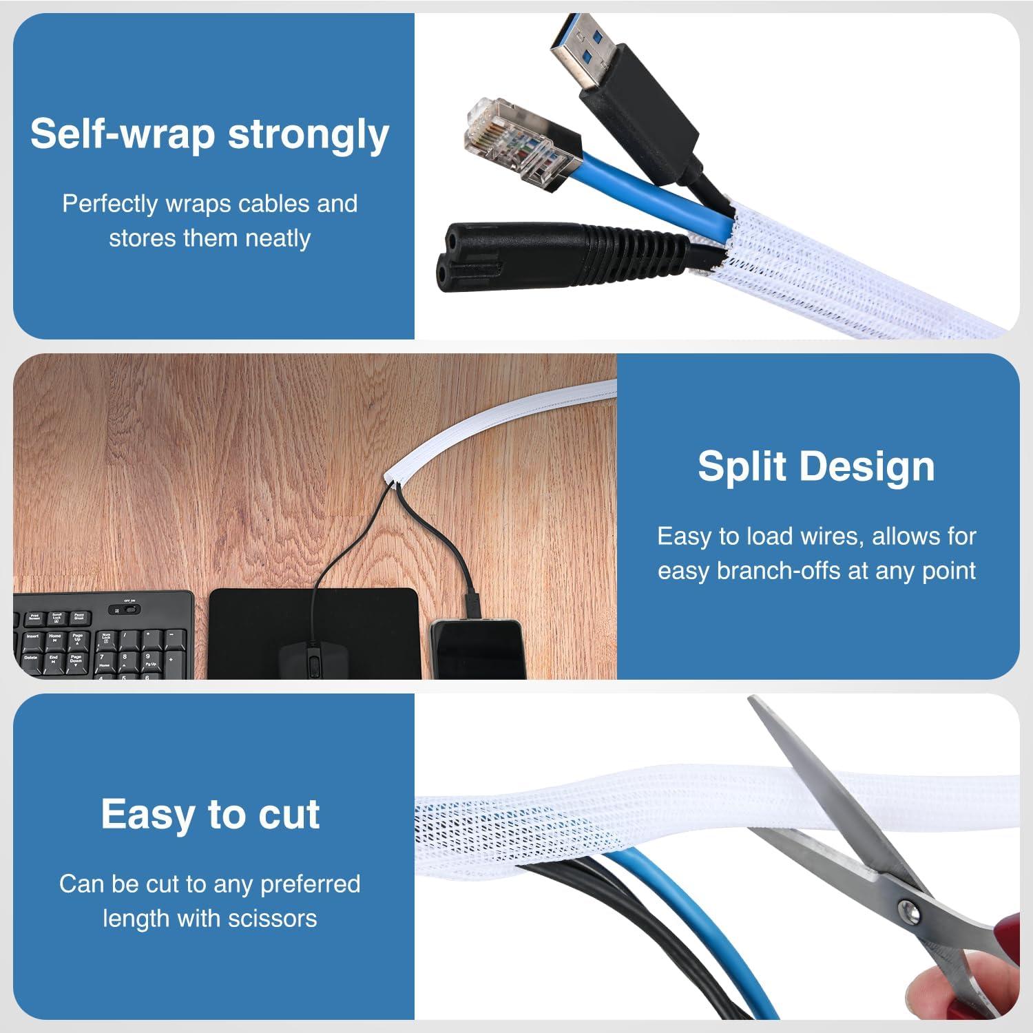 image:imageNilight Cable Sleeve10ft14inch Cord Management Sleeves Braided Sleeving Split Self Wrapping Wire Loom for Computer Electrical Automotive Harness Protector Organizer WhiteWhite