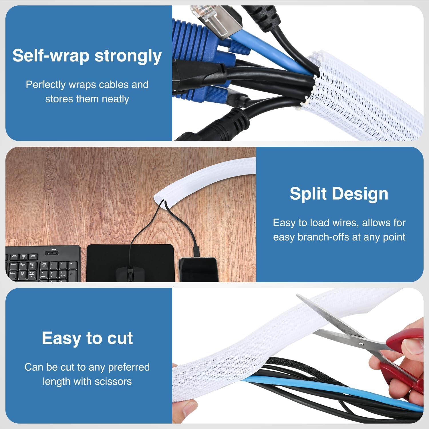 image:imageNilight Cable Sleeve10ft14inch Cord Management Sleeves Braided Sleeving Split Self Wrapping Wire Loom for Computer Electrical Automotive Harness Protector Organizer WhiteWhite
