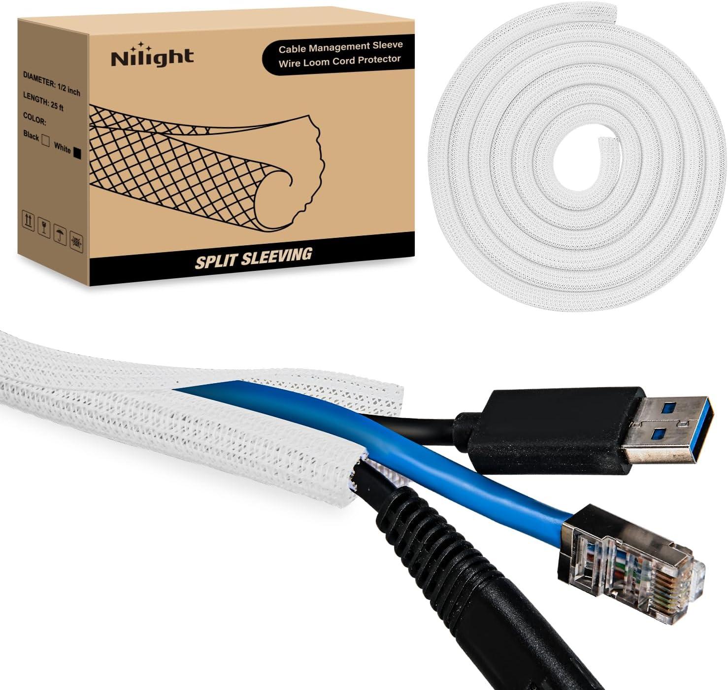 image:imageNilight Cable Sleeve10ft14inch Cord Management Sleeves Braided Sleeving Split Self Wrapping Wire Loom for Computer Electrical Automotive Harness Protector Organizer WhiteWhite