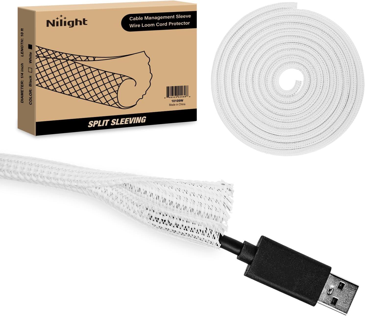 image:imageNilight Cable Sleeve10ft14inch Cord Management Sleeves Braided Sleeving Split Self Wrapping Wire Loom for Computer Electrical Automotive Harness Protector Organizer WhiteWhite