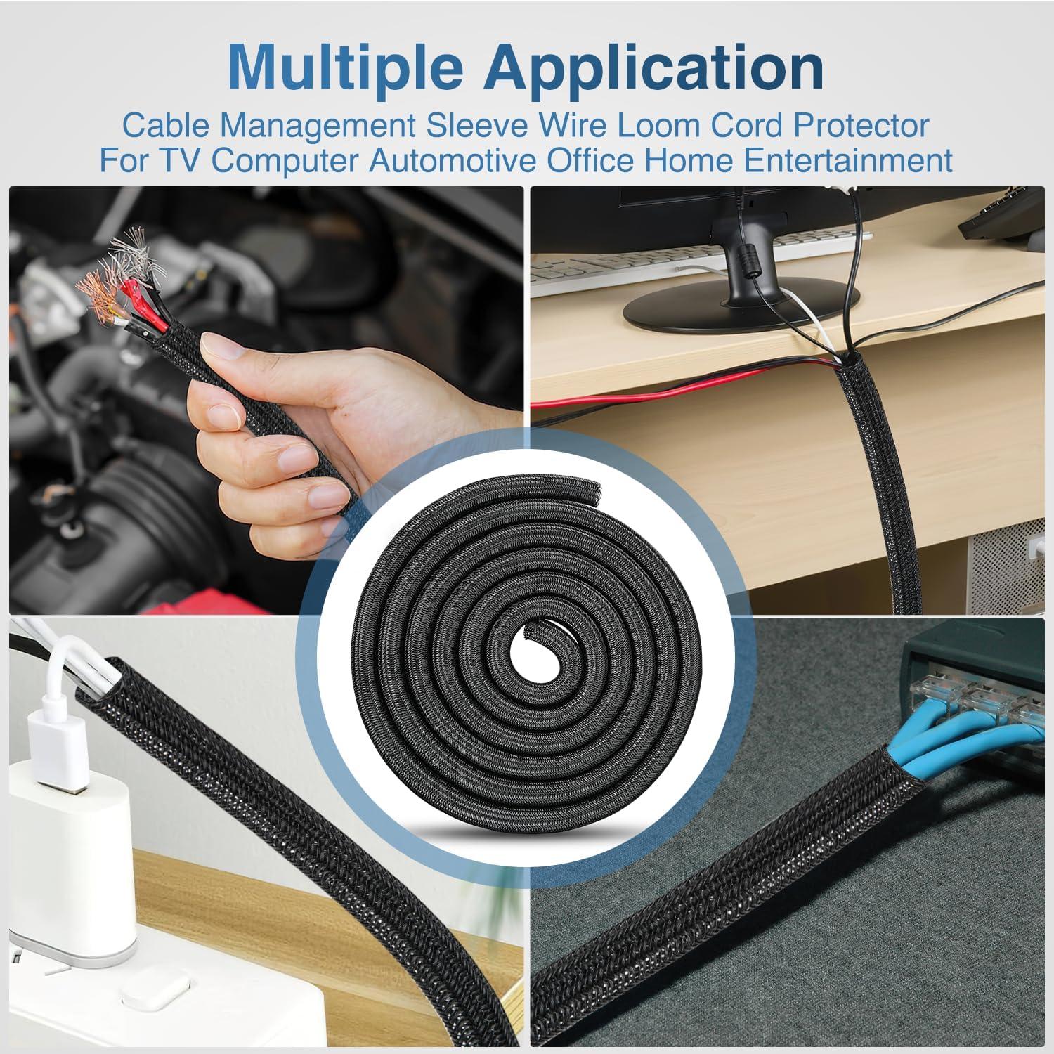 image:imageNilight Cable Sleeve10ft14inch Cord Management Sleeves Braided Sleeving Split Self Wrapping Wire Loom for Computer Electrical Automotive Harness Protector Organizer WhiteBlack