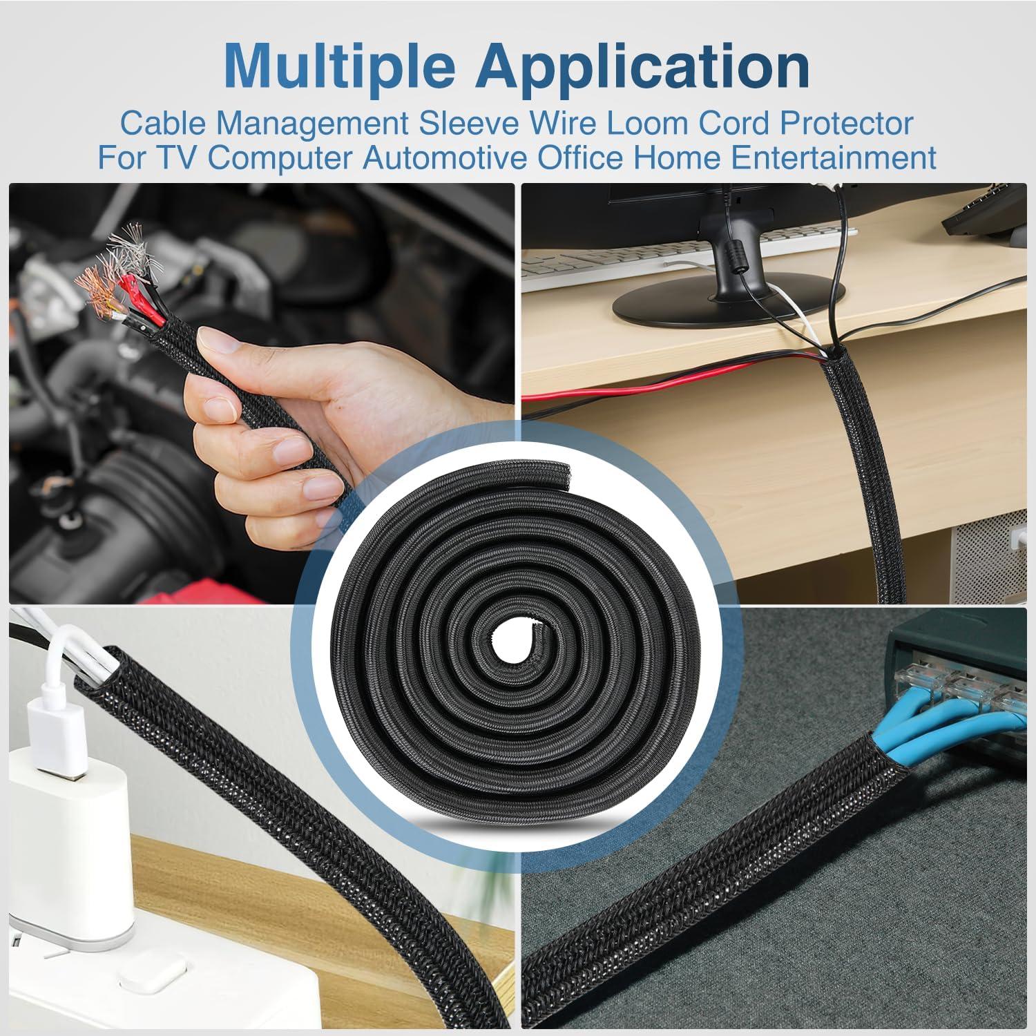 image:imageNilight Cable Sleeve10ft14inch Cord Management Sleeves Braided Sleeving Split Self Wrapping Wire Loom for Computer Electrical Automotive Harness Protector Organizer WhiteBlack