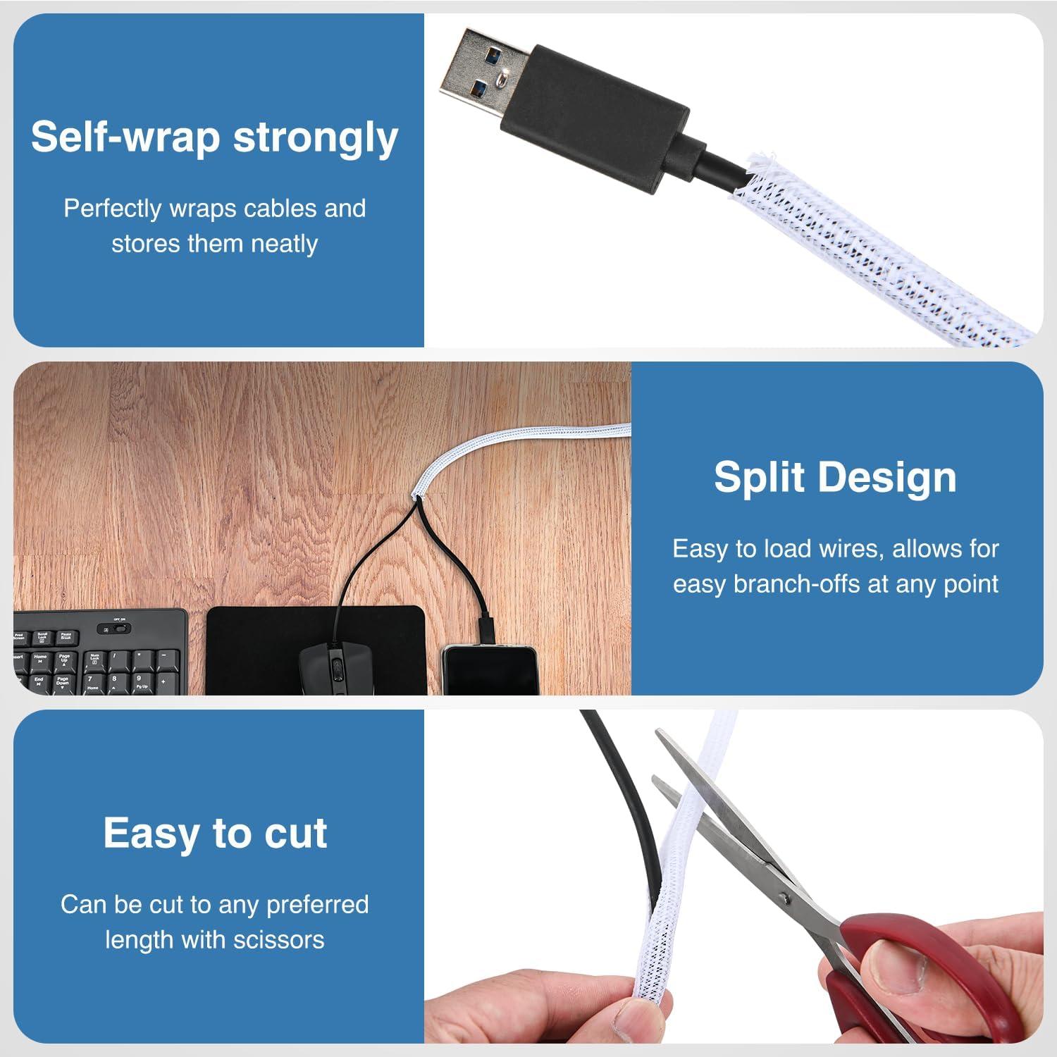 image:imageNilight Cable Sleeve10ft14inch Cord Management Sleeves Braided Sleeving Split Self Wrapping Wire Loom for Computer Electrical Automotive Harness Protector Organizer WhiteWhite