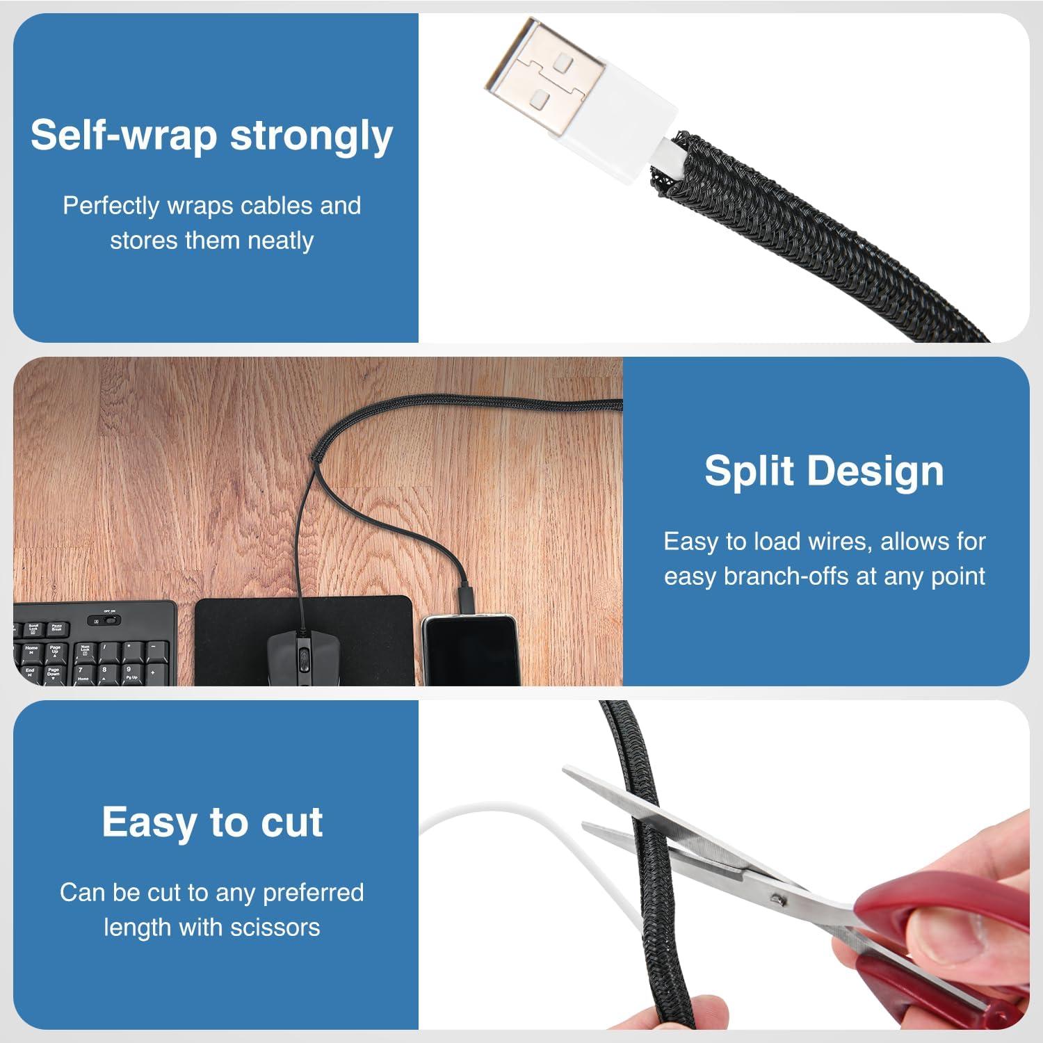 image:imageNilight Cable Sleeve10ft14inch Cord Management Sleeves Braided Sleeving Split Self Wrapping Wire Loom for Computer Electrical Automotive Harness Protector Organizer WhiteBlack