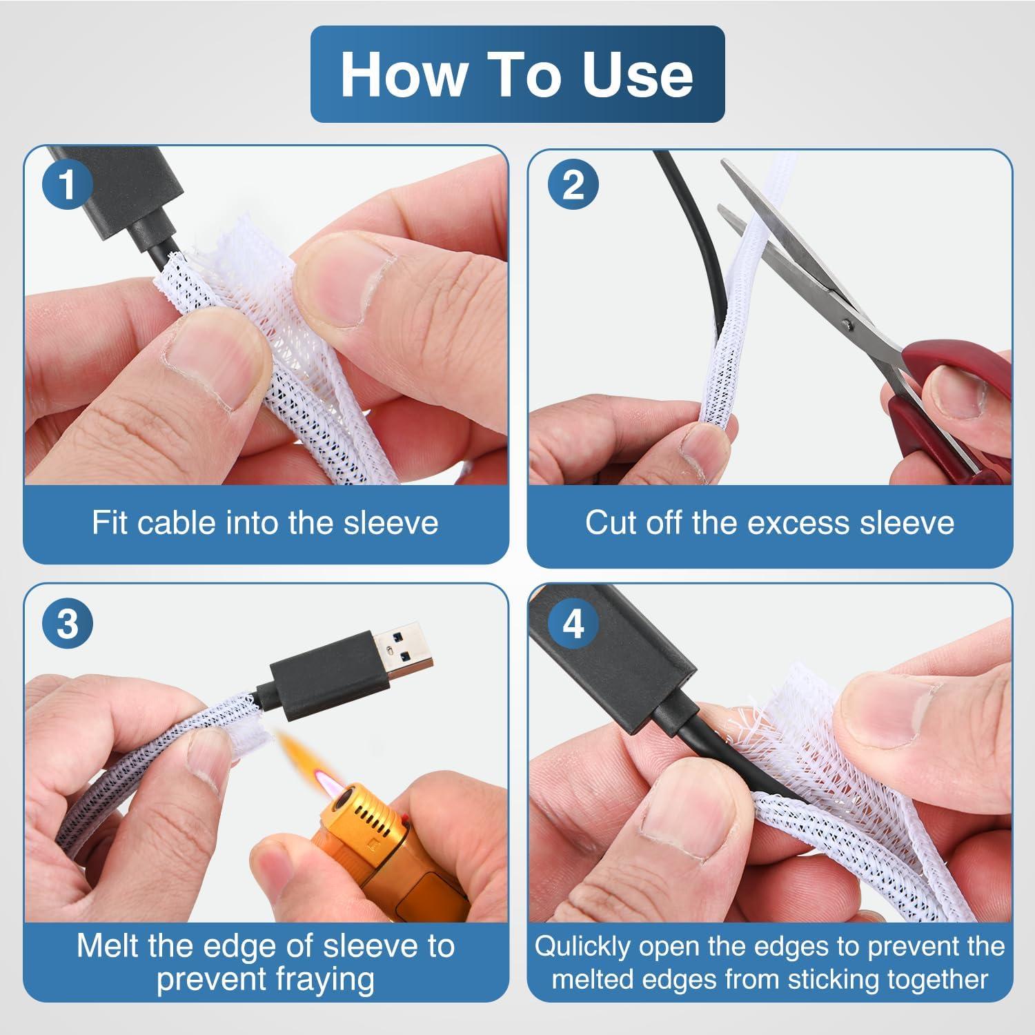 image:imageNilight Cable Sleeve10ft14inch Cord Management Sleeves Braided Sleeving Split Self Wrapping Wire Loom for Computer Electrical Automotive Harness Protector Organizer WhiteWhite