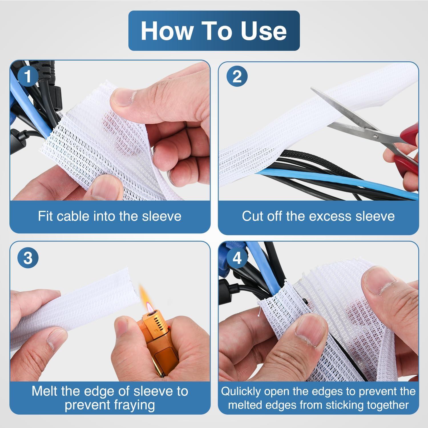 image:imageNilight Cable Sleeve10ft14inch Cord Management Sleeves Braided Sleeving Split Self Wrapping Wire Loom for Computer Electrical Automotive Harness Protector Organizer WhiteWhite