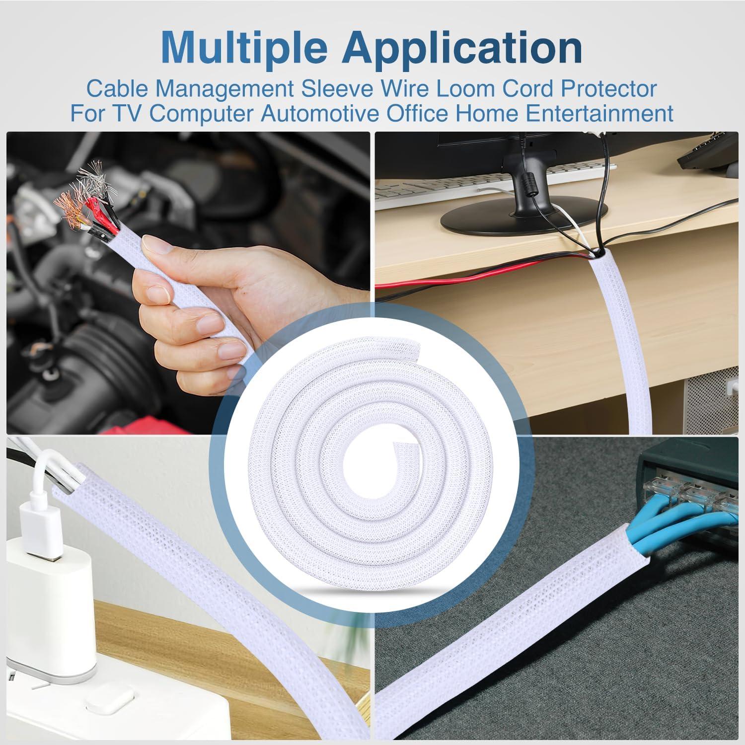 image:imageNilight Cable Sleeve10ft14inch Cord Management Sleeves Braided Sleeving Split Self Wrapping Wire Loom for Computer Electrical Automotive Harness Protector Organizer WhiteWhite