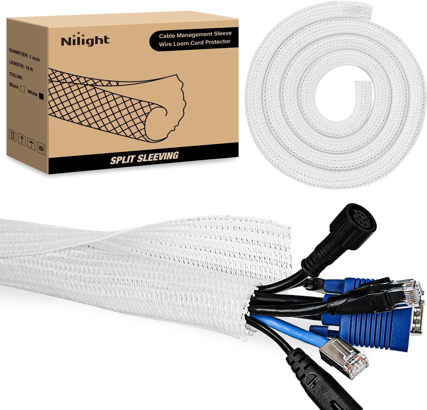 image:imageNilight Cable Sleeve10ft14inch Cord Management Sleeves Braided Sleeving Split Self Wrapping Wire Loom for Computer Electrical Automotive Harness Protector Organizer WhiteWhite