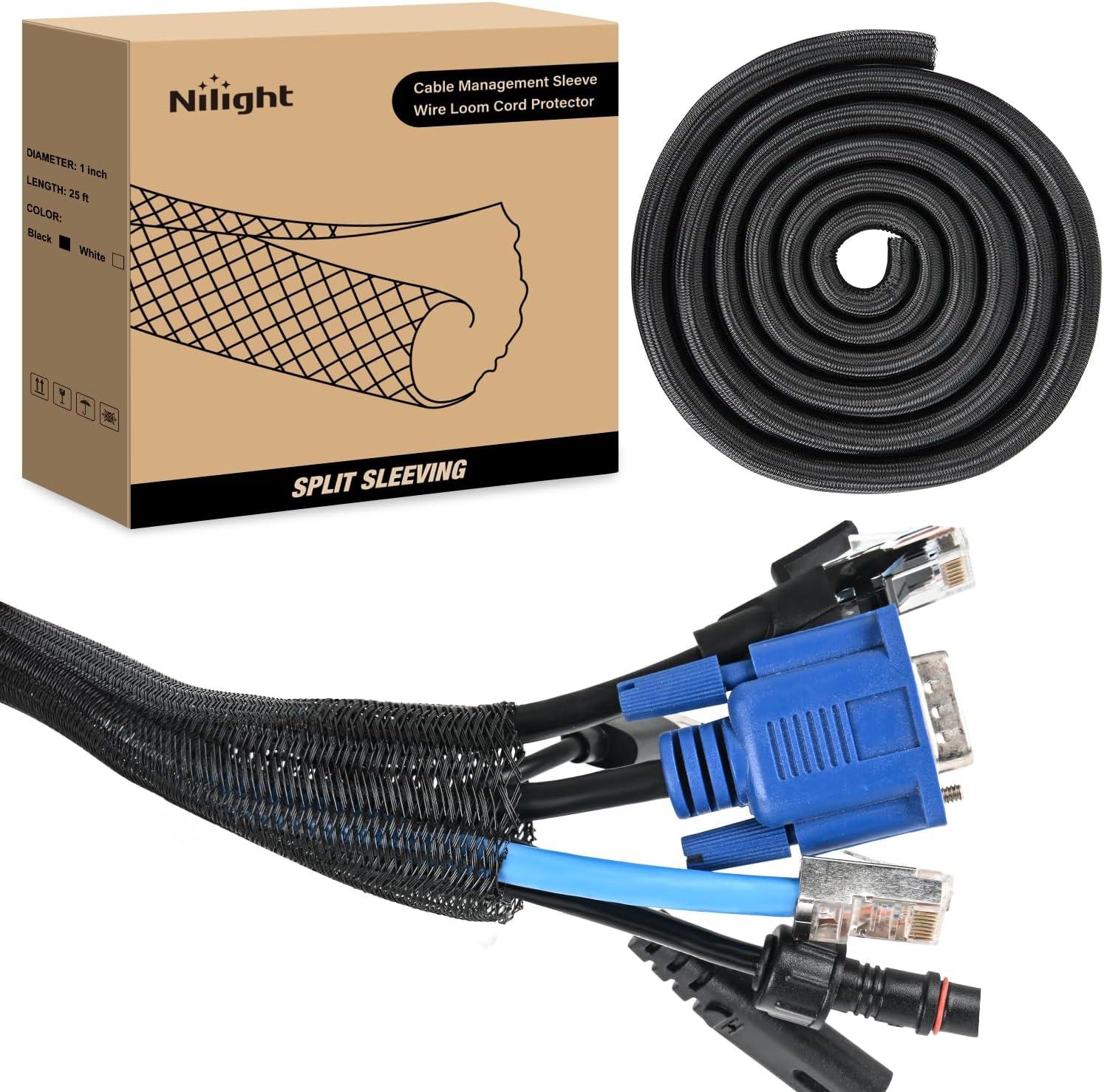 image:imageNilight Cable Sleeve10ft14inch Cord Management Sleeves Braided Sleeving Split Self Wrapping Wire Loom for Computer Electrical Automotive Harness Protector Organizer WhiteBlack
