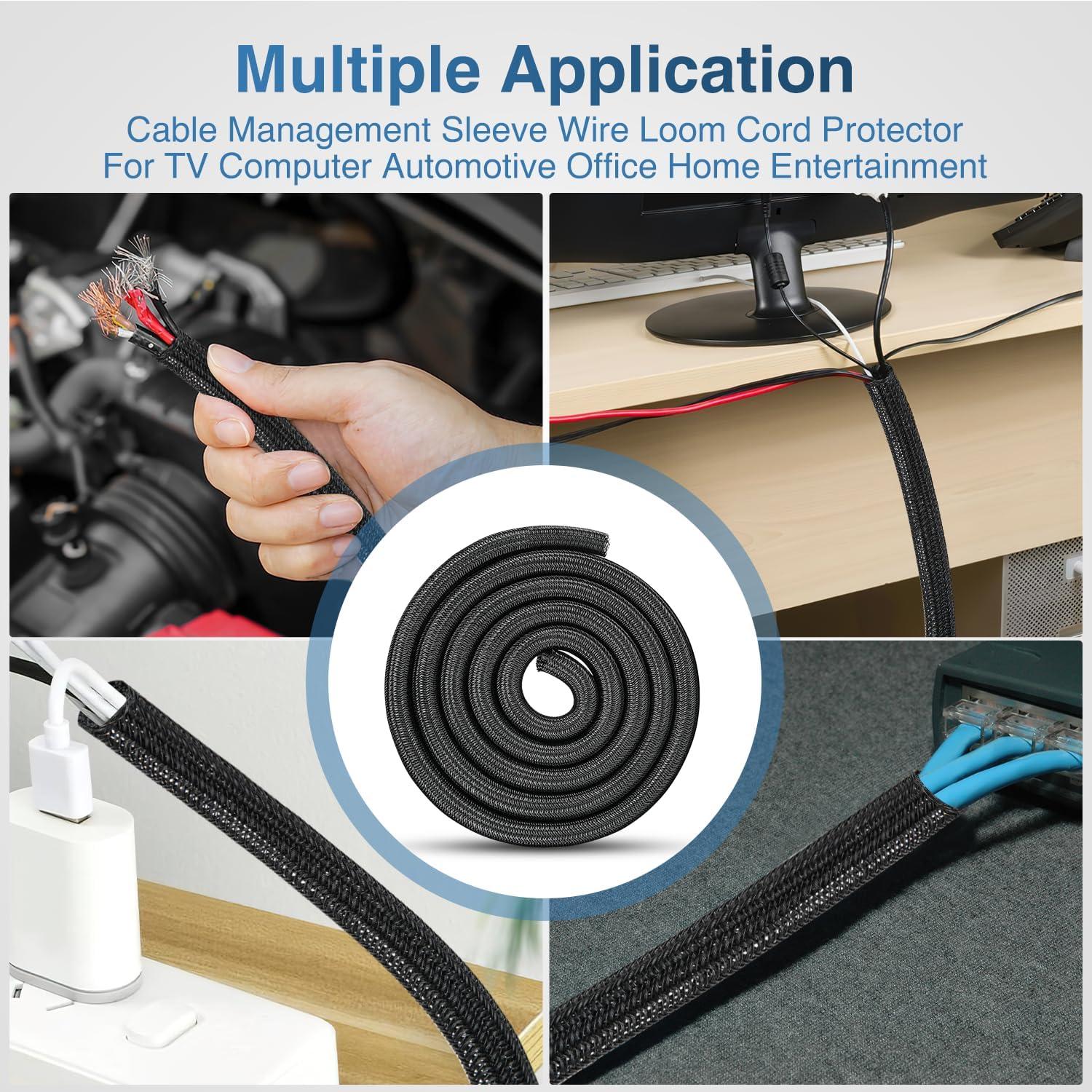 image:imageNilight Cable Sleeve10ft14inch Cord Management Sleeves Braided Sleeving Split Self Wrapping Wire Loom for Computer Electrical Automotive Harness Protector Organizer WhiteBlack
