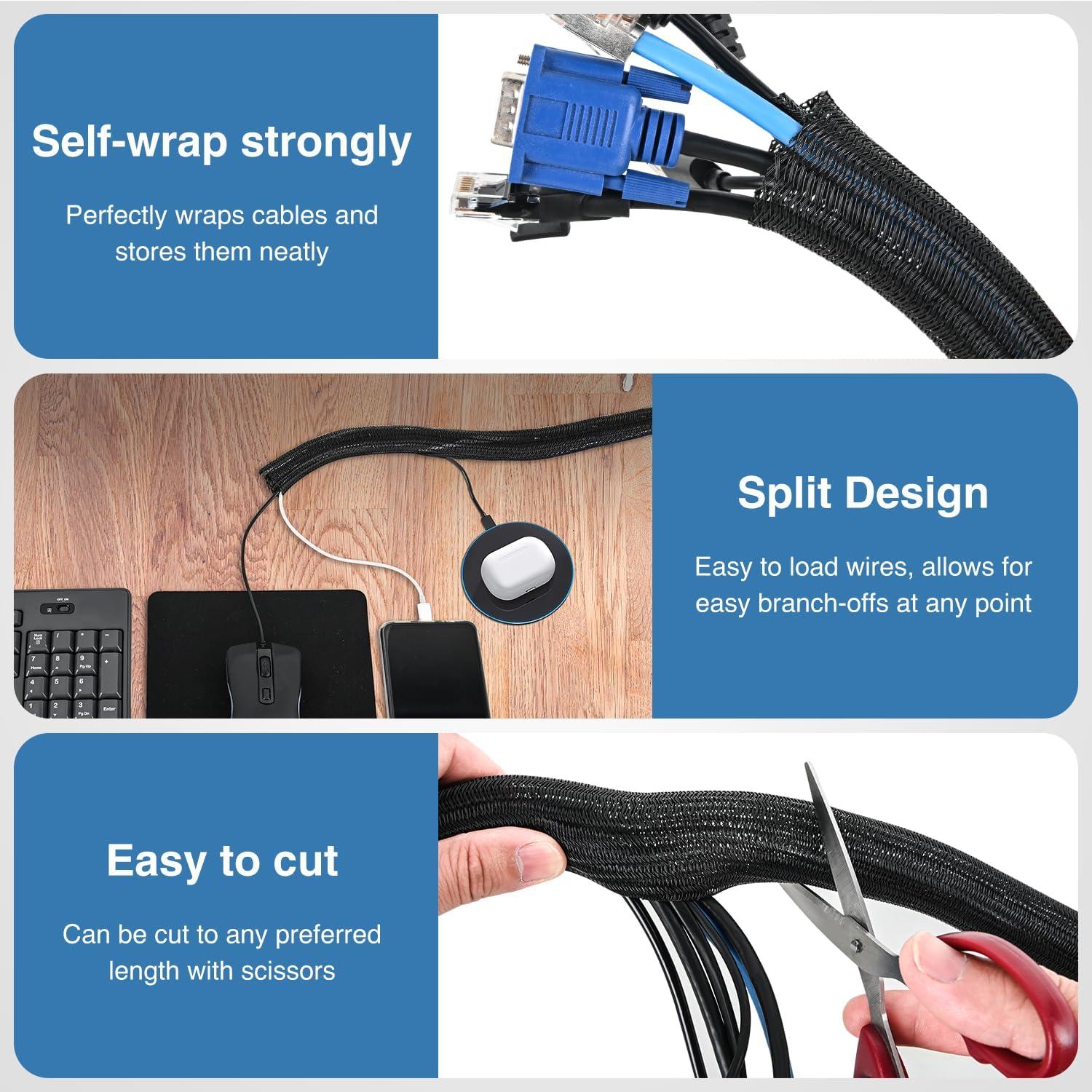 image:imageNilight Cable Sleeve10ft14inch Cord Management Sleeves Braided Sleeving Split Self Wrapping Wire Loom for Computer Electrical Automotive Harness Protector Organizer WhiteBlack