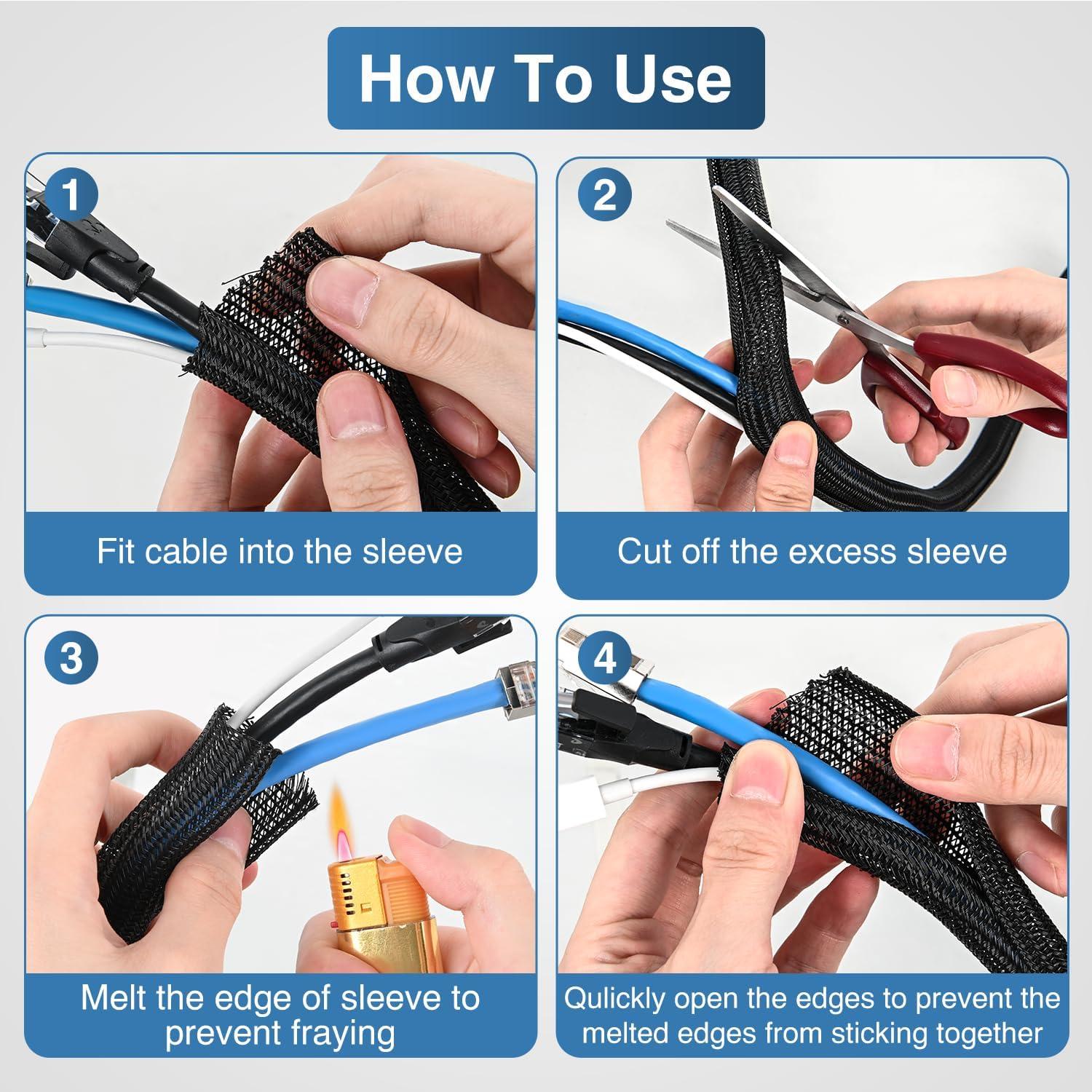 image:imageNilight Cable Sleeve10ft14inch Cord Management Sleeves Braided Sleeving Split Self Wrapping Wire Loom for Computer Electrical Automotive Harness Protector Organizer WhiteBlack