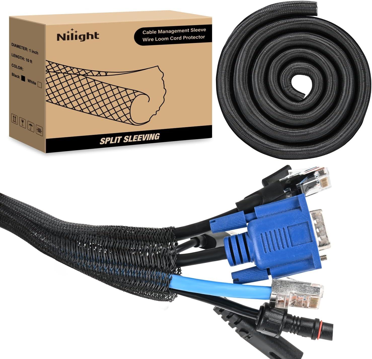 image:imageNilight Cable Sleeve10ft14inch Cord Management Sleeves Braided Sleeving Split Self Wrapping Wire Loom for Computer Electrical Automotive Harness Protector Organizer WhiteBlack
