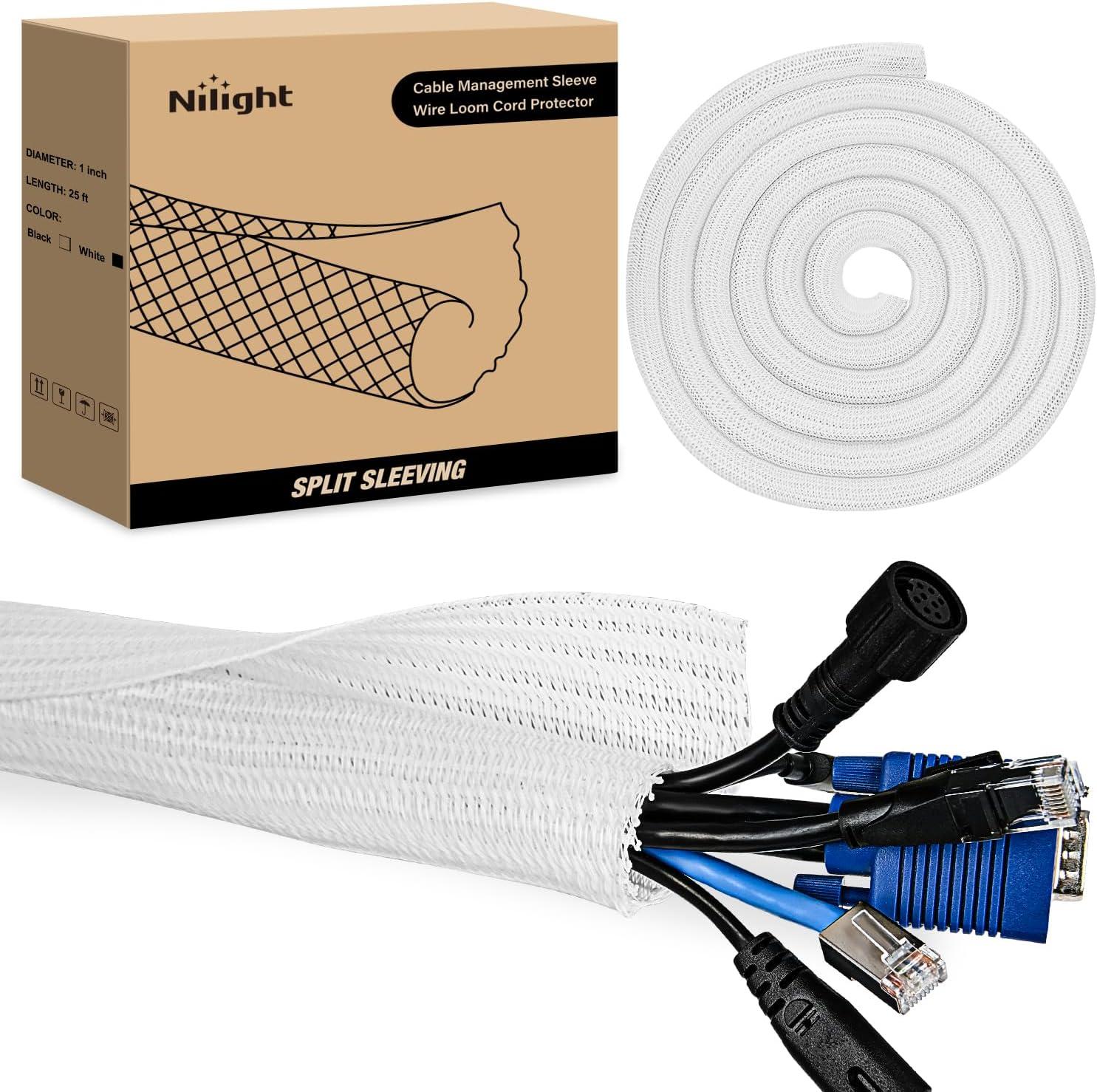 image:imageNilight Cable Sleeve10ft14inch Cord Management Sleeves Braided Sleeving Split Self Wrapping Wire Loom for Computer Electrical Automotive Harness Protector Organizer WhiteWhite