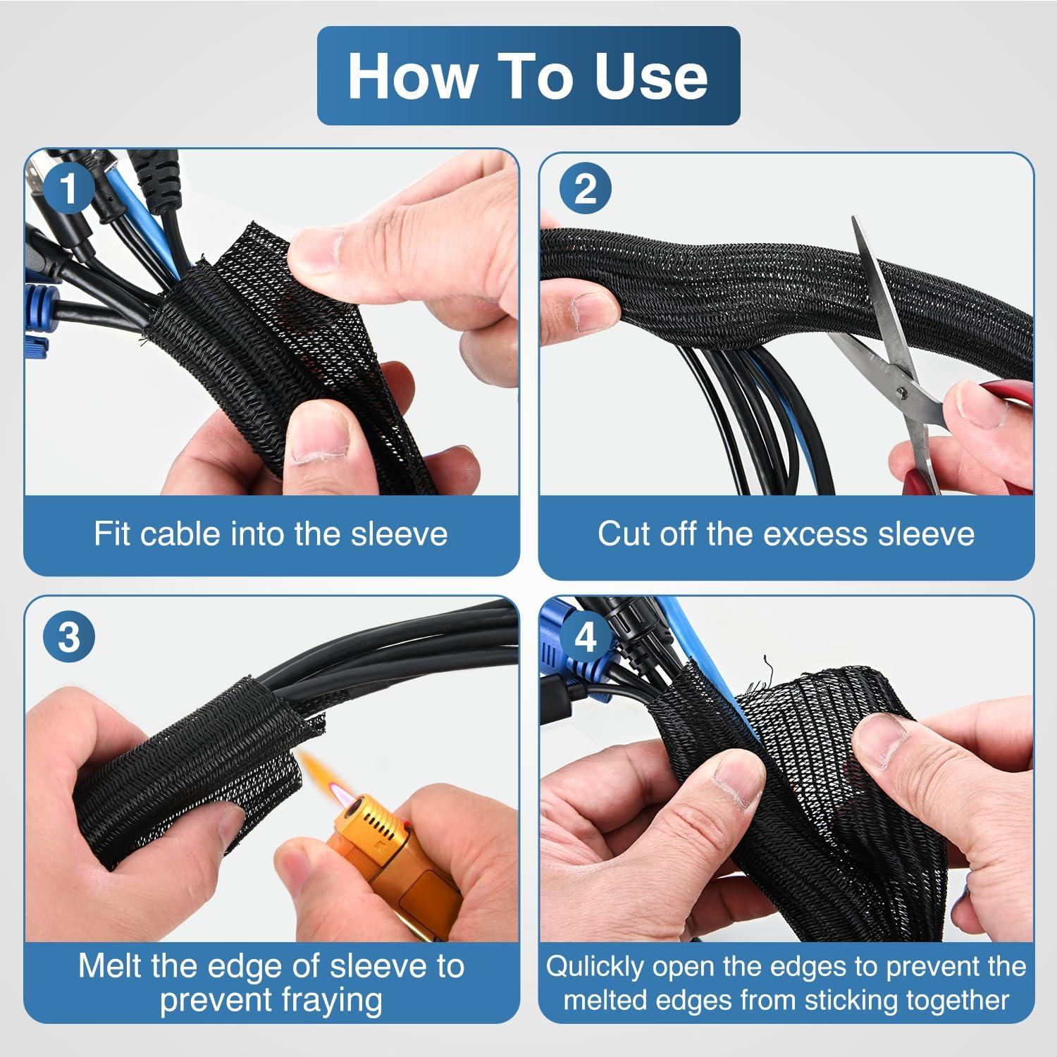 image:imageNilight Cable Sleeve10ft14inch Cord Management Sleeves Braided Sleeving Split Self Wrapping Wire Loom for Computer Electrical Automotive Harness Protector Organizer WhiteBlack