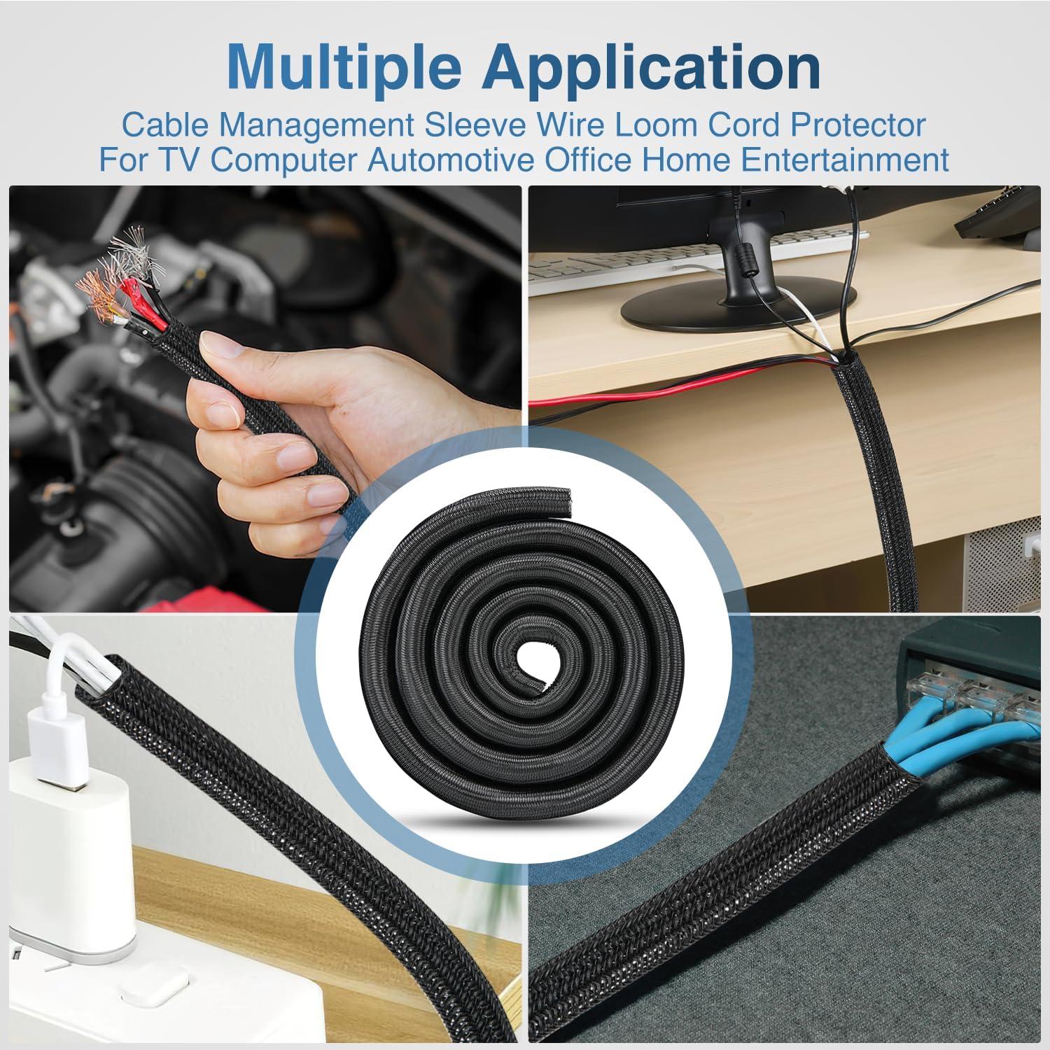 image:imageNilight Cable Sleeve10ft14inch Cord Management Sleeves Braided Sleeving Split Self Wrapping Wire Loom for Computer Electrical Automotive Harness Protector Organizer WhiteBlack