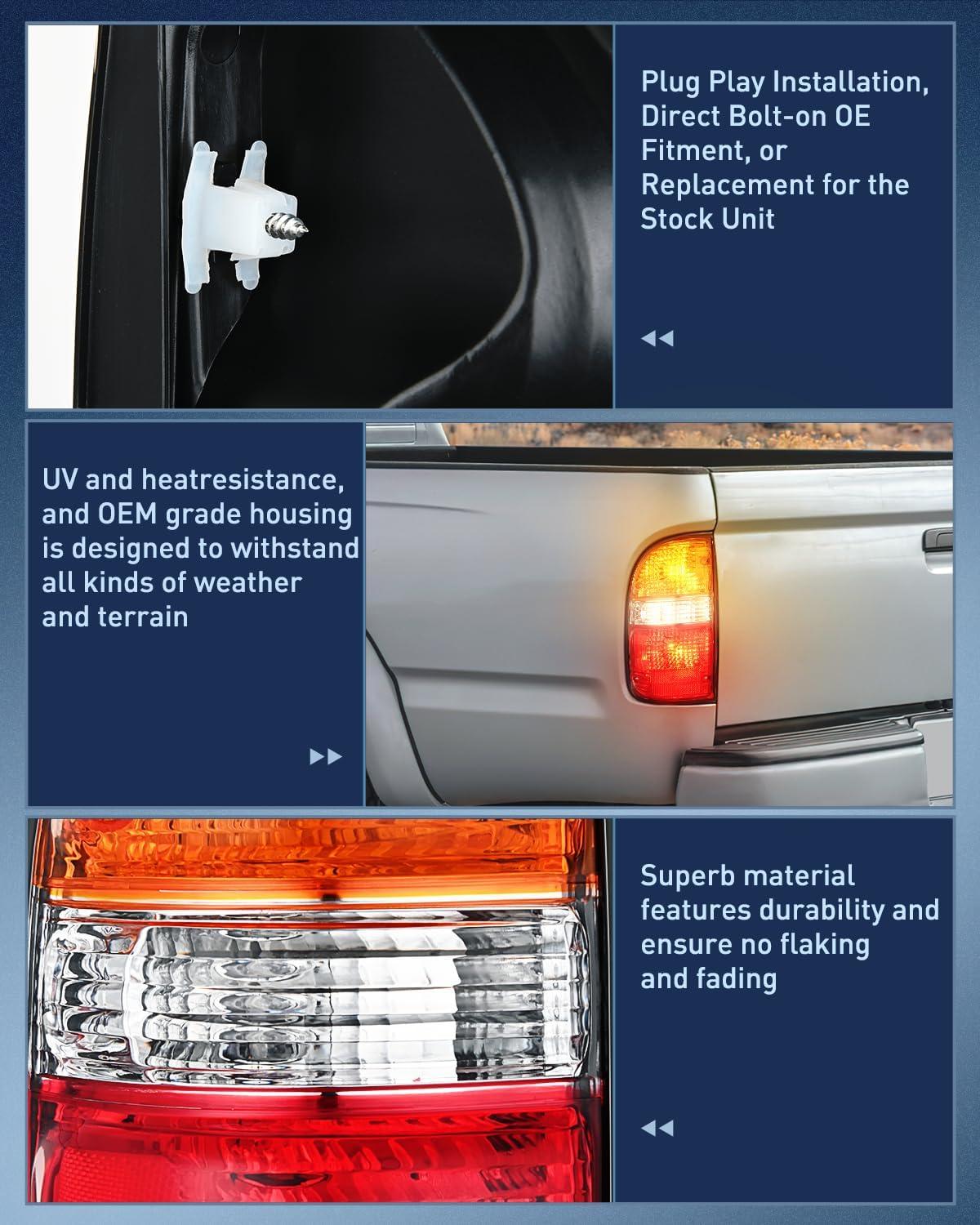 image:imageNilight Headlight Assembly Compatible with 2001 2002 2003 2004 Toyota Tacoma Replacement Headlamp Chrome Housing Amber Reflector Driver and Passenger SideDriver Side