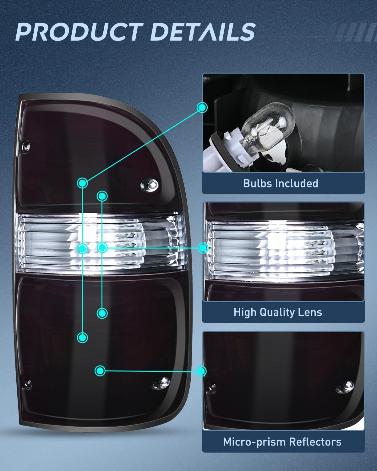 image:imageNilight Headlight Assembly Compatible with 2001 2002 2003 2004 Toyota Tacoma Replacement Headlamp Chrome Housing Amber Reflector Driver and Passenger SideDark RedPassenger