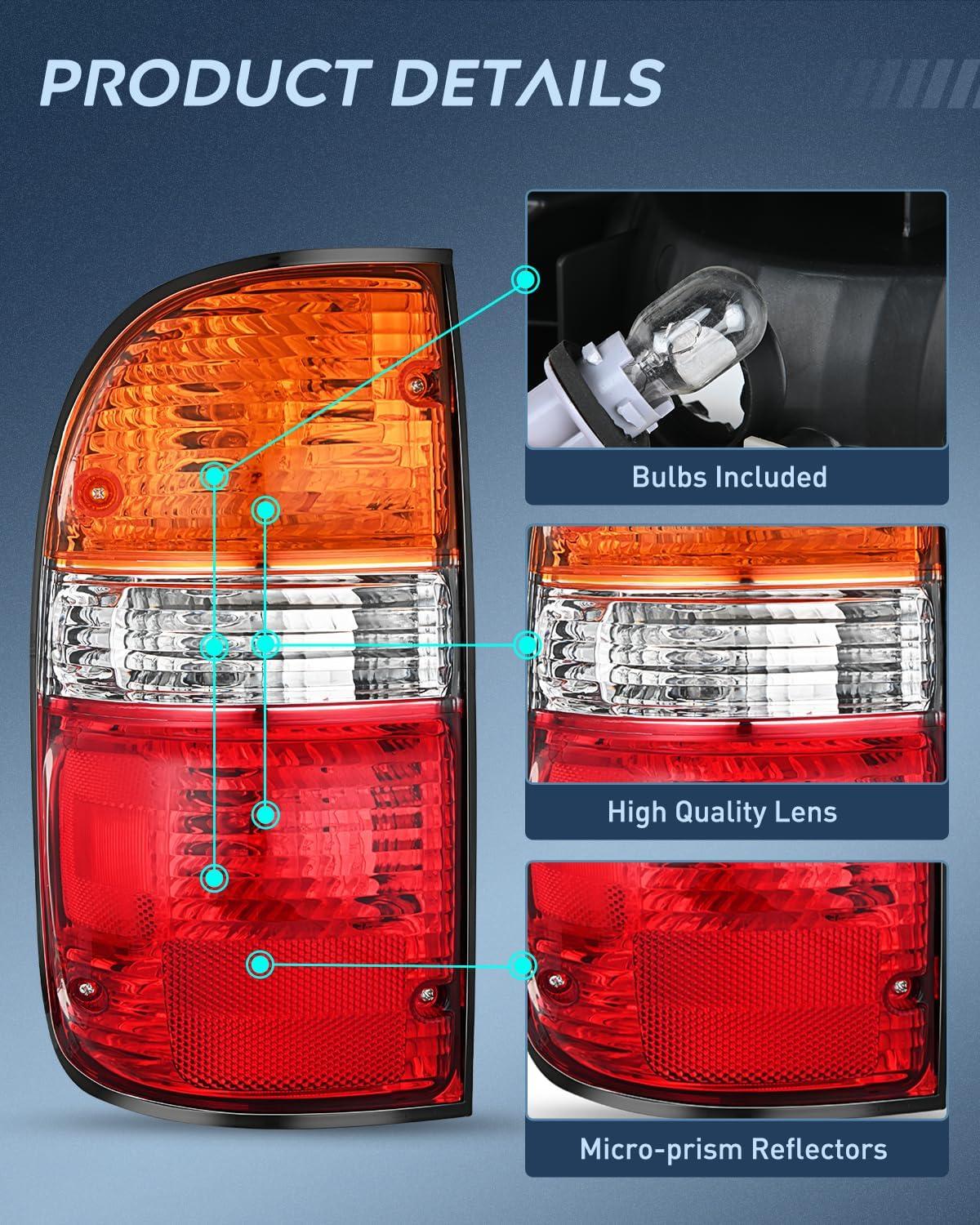 image:imageNilight Headlight Assembly Compatible with 2001 2002 2003 2004 Toyota Tacoma Replacement Headlamp Chrome Housing Amber Reflector Driver and Passenger SideDriver Side