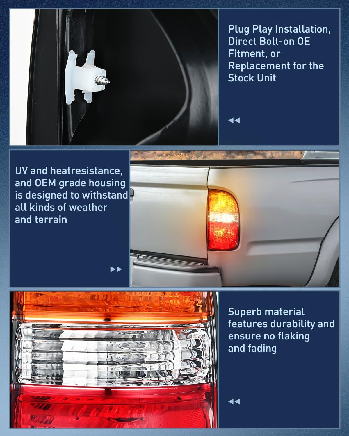image:imageNilight Headlight Assembly Compatible with 2001 2002 2003 2004 Toyota Tacoma Replacement Headlamp Chrome Housing Amber Reflector Driver and Passenger SidePassenger Side