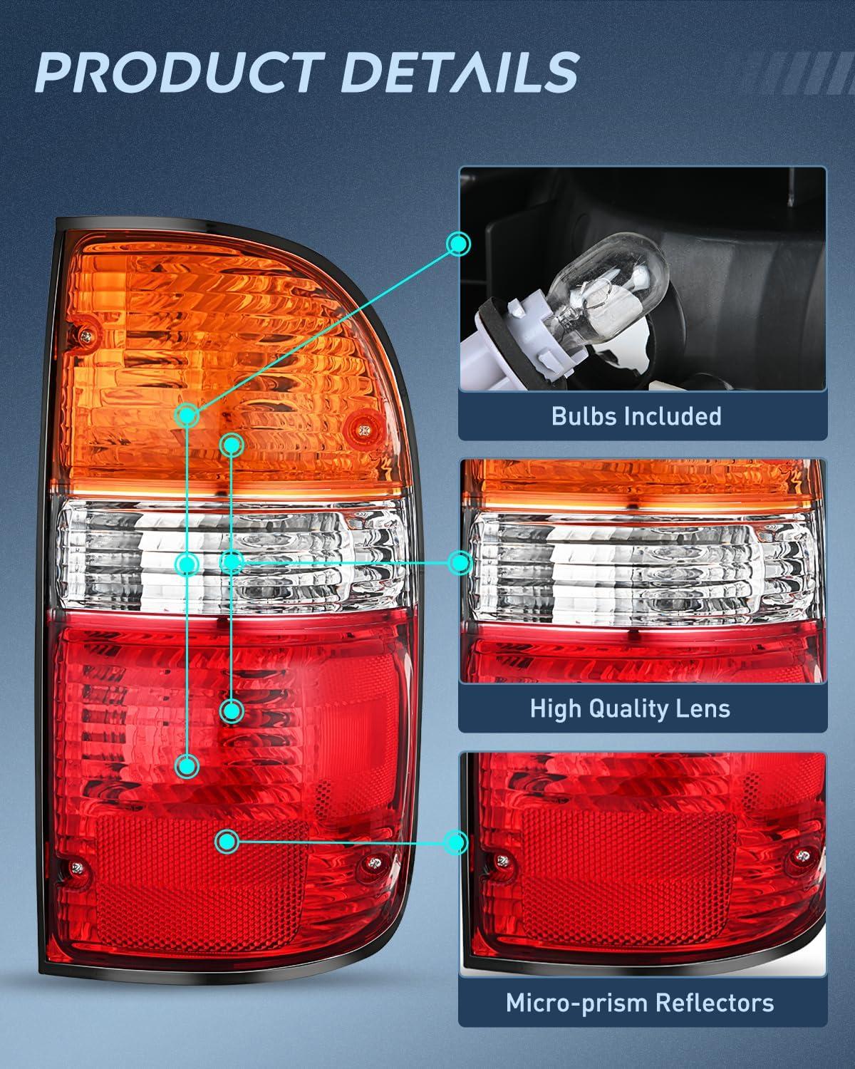 image:imageNilight Headlight Assembly Compatible with 2001 2002 2003 2004 Toyota Tacoma Replacement Headlamp Chrome Housing Amber Reflector Driver and Passenger SidePassenger Side