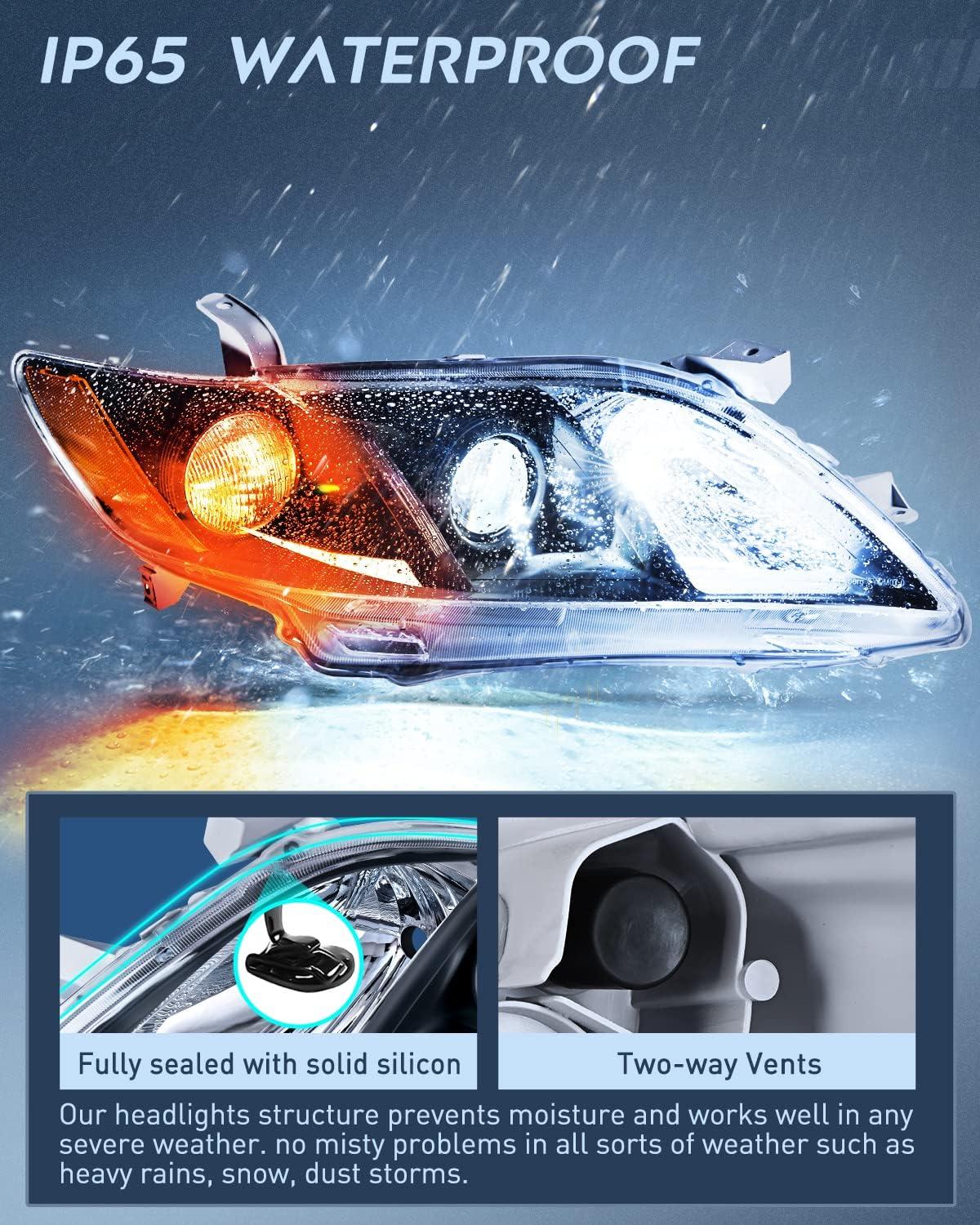 image:imageNilight Headlight Assembly Compatible with 2007 2008 2009 Toyota Camry Headlamps Replacement Black Housing Amber Reflector Driver and Passenger SideBlack Housing Amber Reflector
