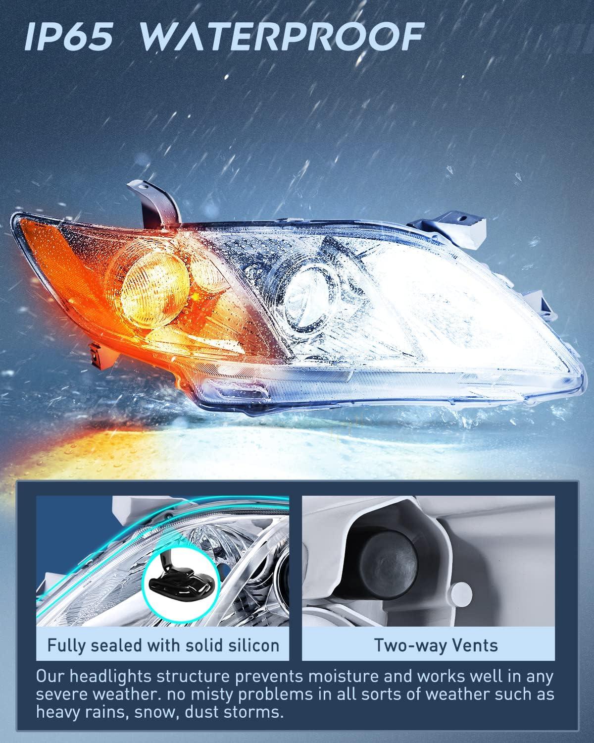 image:imageNilight Headlight Assembly Compatible with 2007 2008 2009 Toyota Camry Headlamps Replacement Black Housing Amber Reflector Driver and Passenger SideChrome Housing Amber Reflector