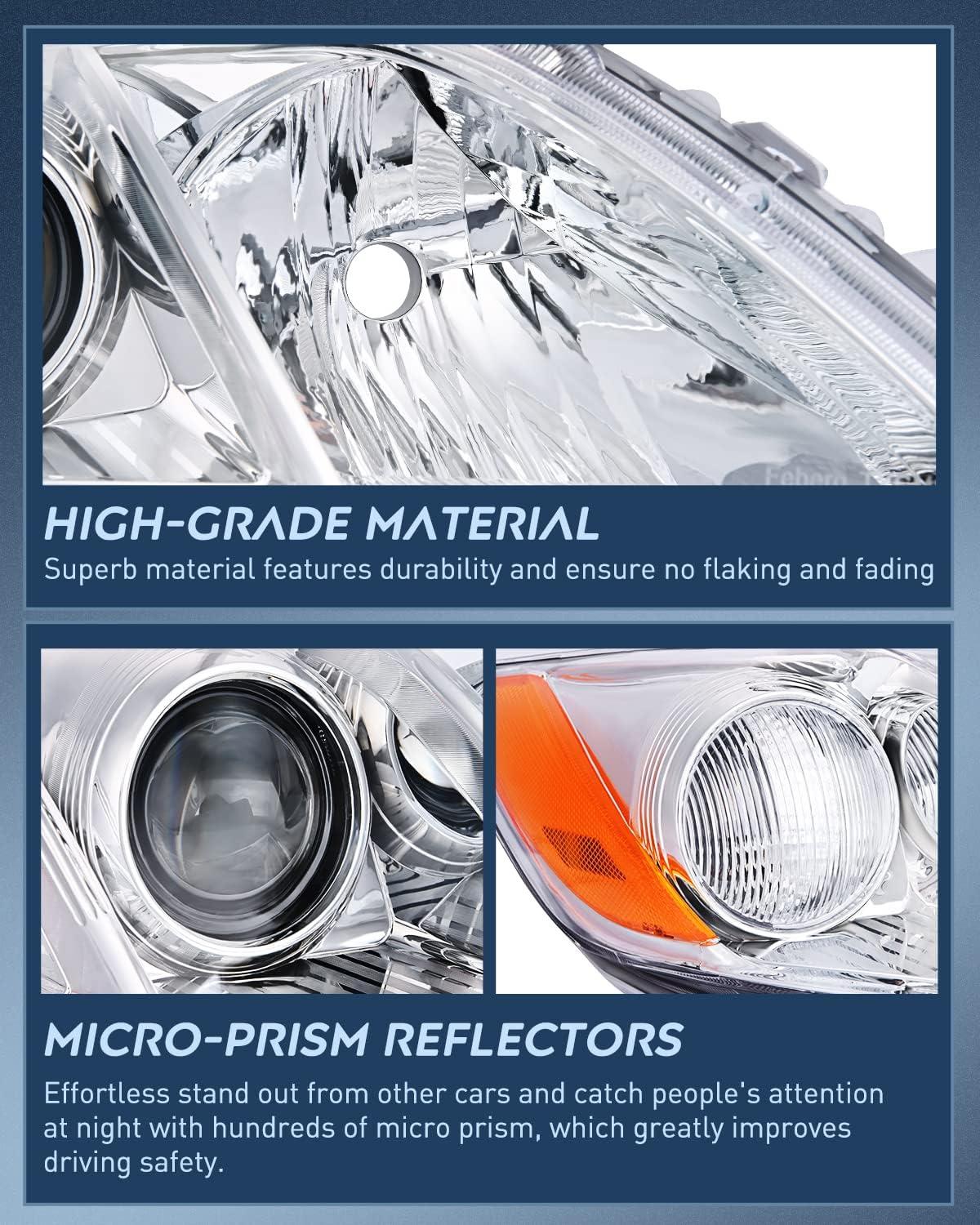 image:imageNilight Headlight Assembly Compatible with 2007 2008 2009 Toyota Camry Headlamps Replacement Black Housing Amber Reflector Driver and Passenger SideChrome Housing Amber Reflector