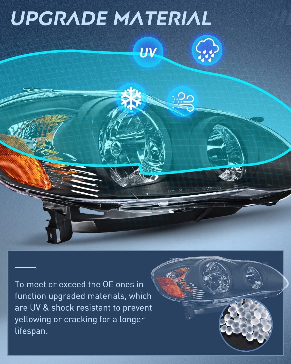 image:imageNilight Headlight Assembly for 2003 2004 2005 2006 2007 2008 Toyota Corolla Headlamps Replacement Black Housing Amber Reflector Driver and Passenger SideBlack Housing Amber Reflector