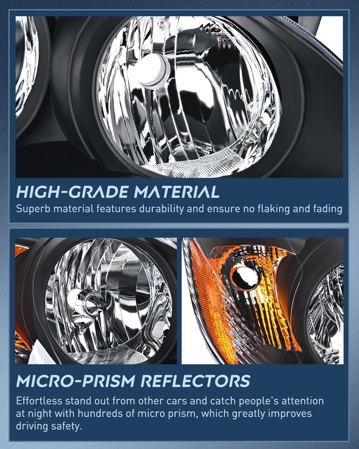 image:imageNilight Headlight Assembly for 2003 2004 2005 2006 2007 2008 Toyota Corolla Headlamps Replacement Black Housing Amber Reflector Driver and Passenger SideBlack Housing Amber Reflector