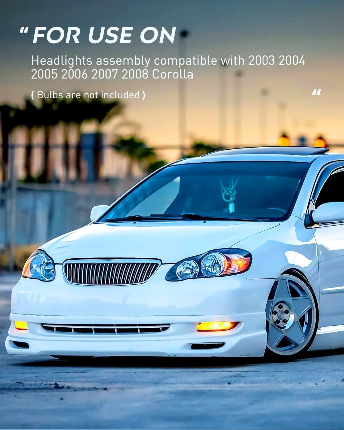 image:imageNilight Headlight Assembly for 2003 2004 2005 2006 2007 2008 Toyota Corolla Headlamps Replacement Black Housing Amber Reflector Driver and Passenger SideBlack Housing Amber Reflector