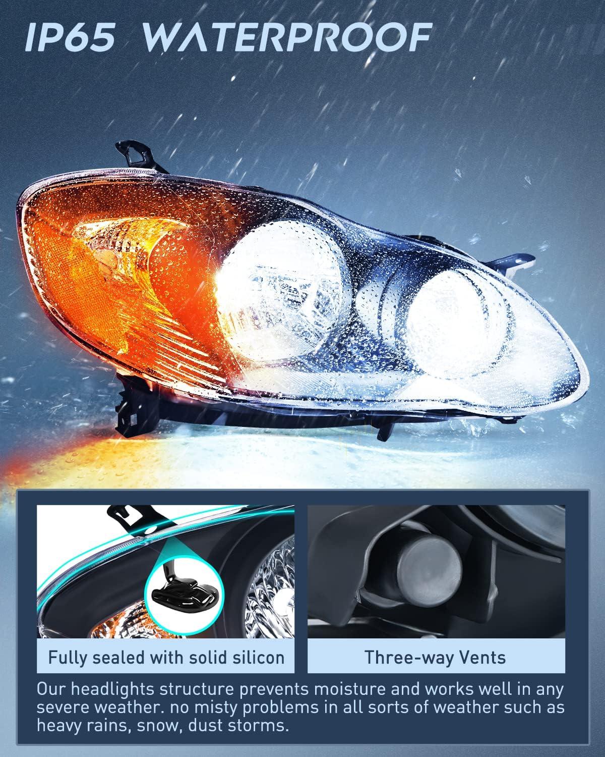 image:imageNilight Headlight Assembly for 2003 2004 2005 2006 2007 2008 Toyota Corolla Headlamps Replacement Black Housing Amber Reflector Driver and Passenger SideBlack Housing Amber Reflector