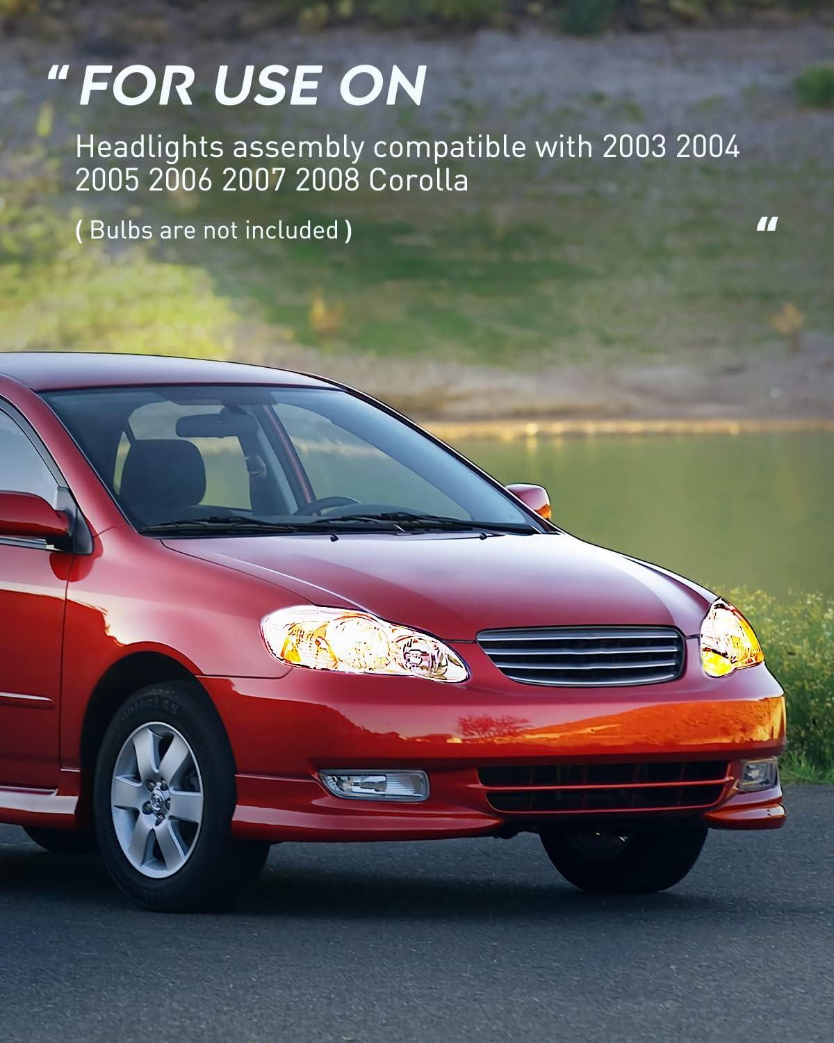 image:imageNilight Headlight Assembly for 2003 2004 2005 2006 2007 2008 Toyota Corolla Headlamps Replacement Black Housing Amber Reflector Driver and Passenger SideChrome Housing Amber Reflector