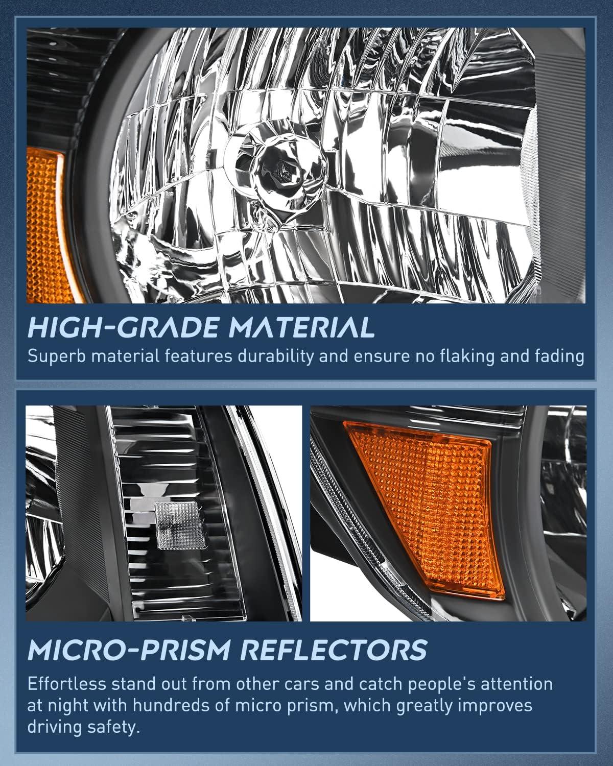 image:imageNilight Headlight Assembly for 2005 2006 2007 2008 2009 2010 2011 Toyota Tacoma Replacement Headlamp Chrome Housing Amber ReflectorBlack Housing Amber Reflector