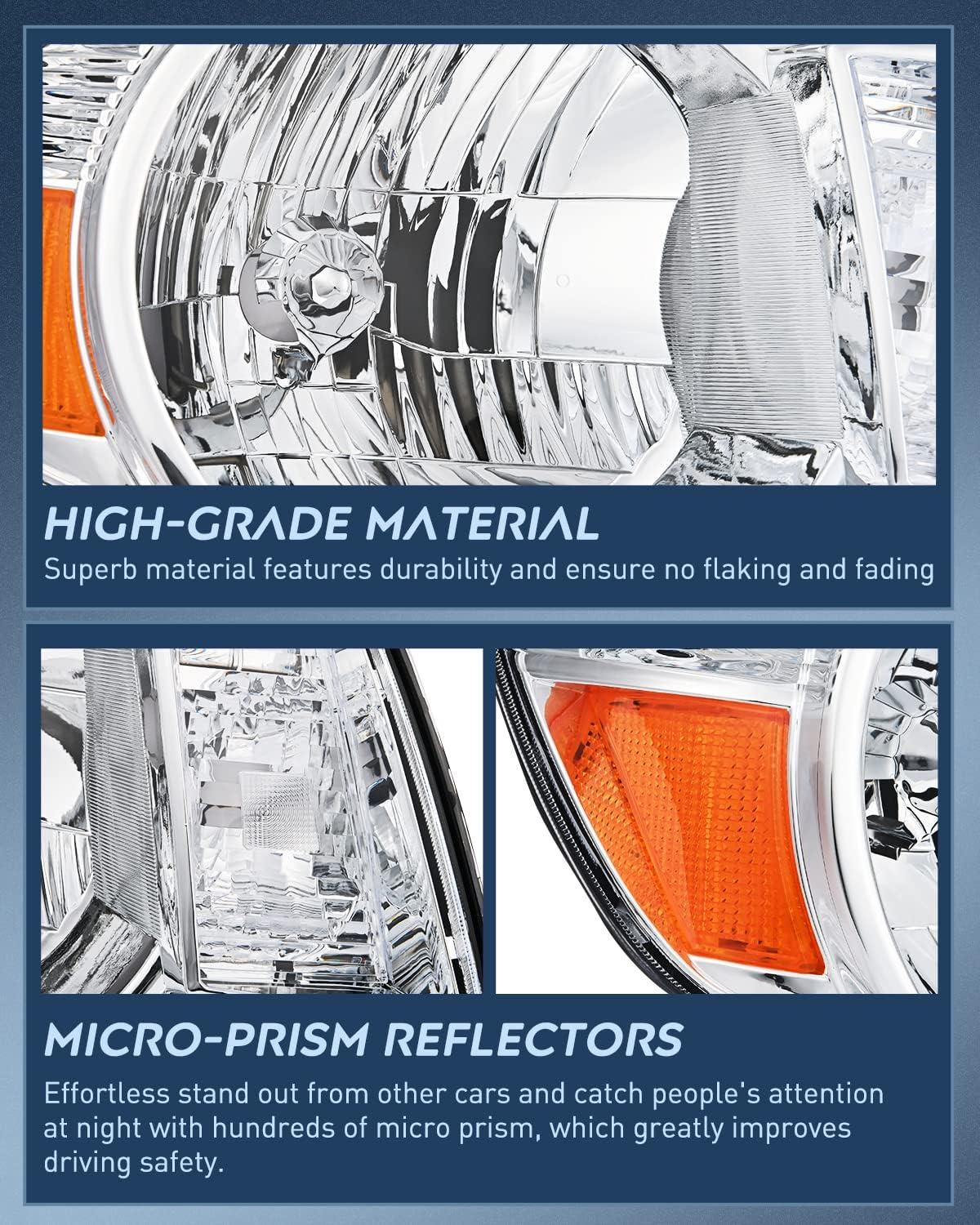 image:imageNilight Headlight Assembly for 2005 2006 2007 2008 2009 2010 2011 Toyota Tacoma Replacement Headlamp Chrome Housing Amber ReflectorChrome Housing Amber Reflector