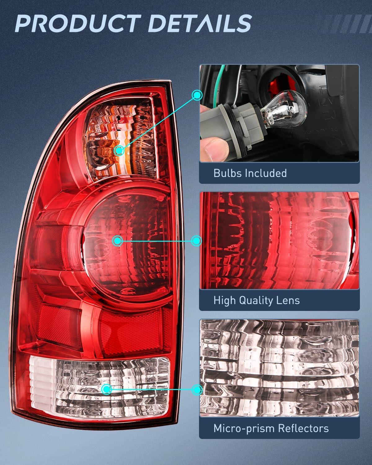 image:imageNilight Headlight Assembly for 2005 2006 2007 2008 2009 2010 2011 Toyota Tacoma Replacement Headlamp Chrome Housing Amber ReflectorRed HousingDriver Side