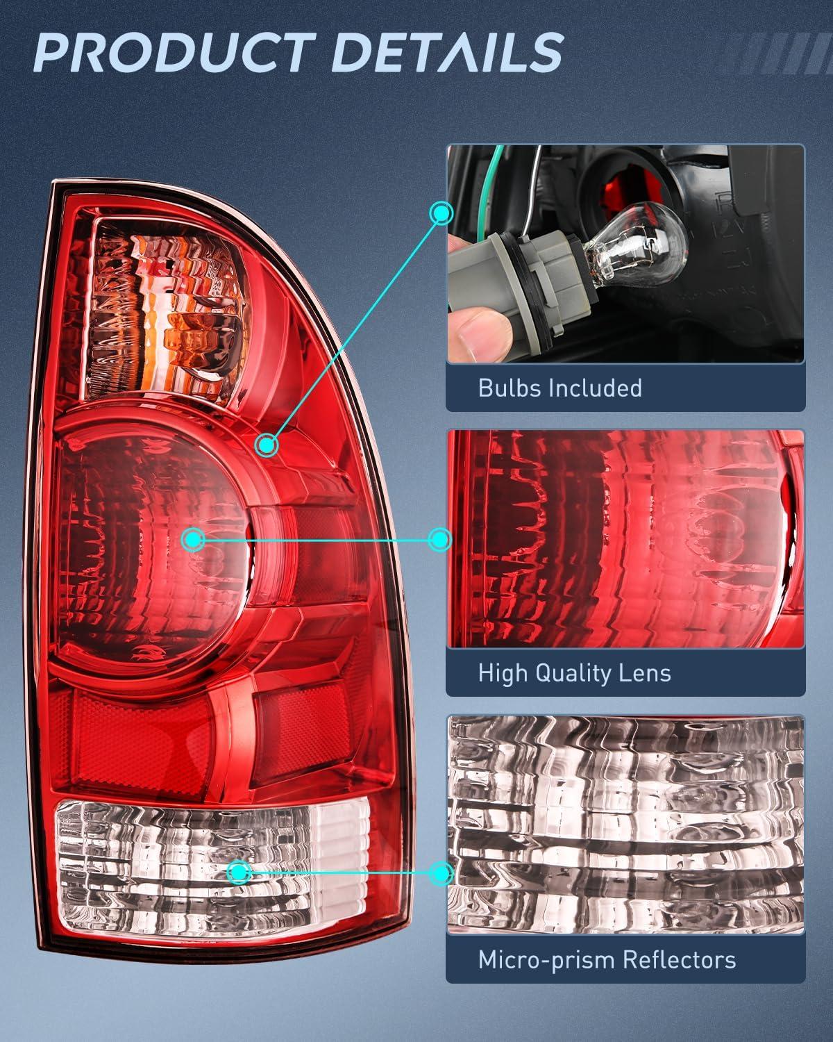 image:imageNilight Headlight Assembly for 2005 2006 2007 2008 2009 2010 2011 Toyota Tacoma Replacement Headlamp Chrome Housing Amber ReflectorRed HousingPassenger Side