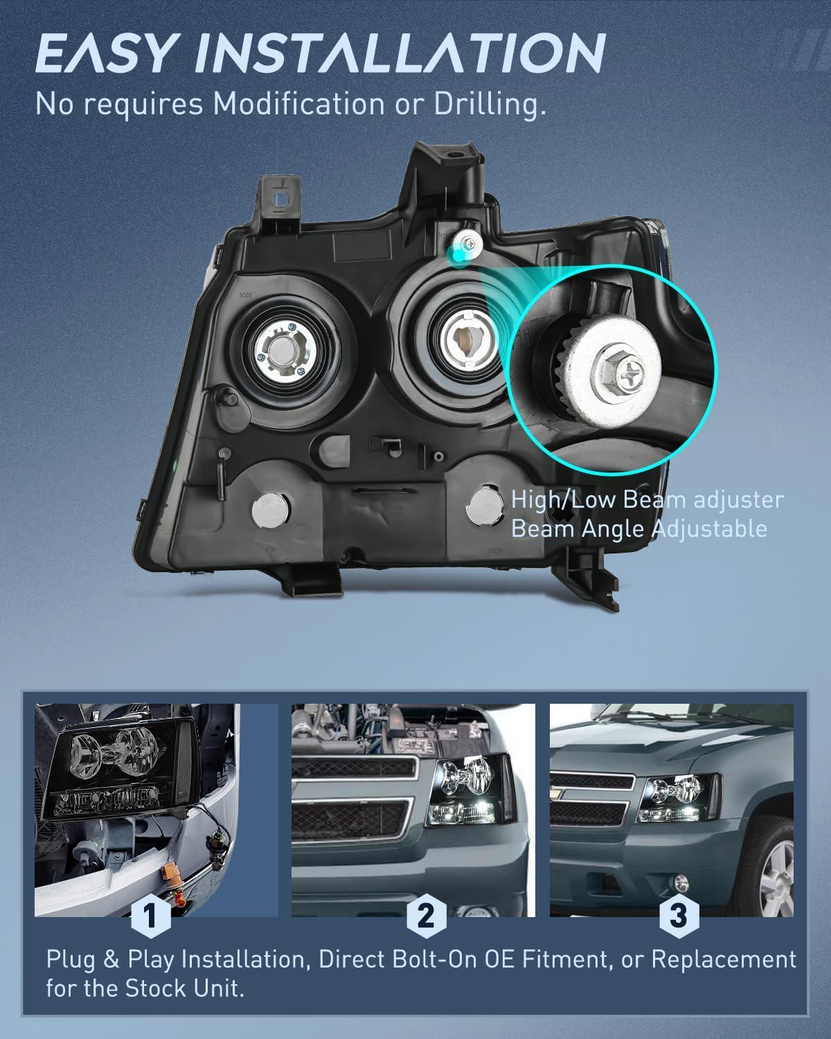 image:imageNilight Headlight Assembly for 2007 2008 2009 2010 2011 2012 2013 2014 Chevy Avalanche Tahoe Suburban 1500 2500 Replacement Headlamp Bumper Lamp Set Black Housing Amber Reflector Smoked LensSmoke Housing Clear Reflector