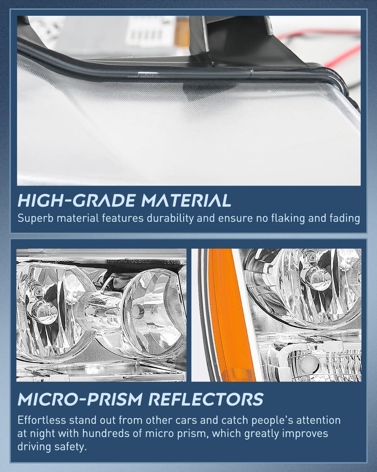 image:imageNilight Headlight Assembly for 2007 2008 2009 2010 2011 2012 2013 2014 Chevy Avalanche Tahoe Suburban 1500 2500 Replacement Headlamp Bumper Lamp Set Black Housing Amber Reflector Smoked LensChrome Housing Amber Reflector
