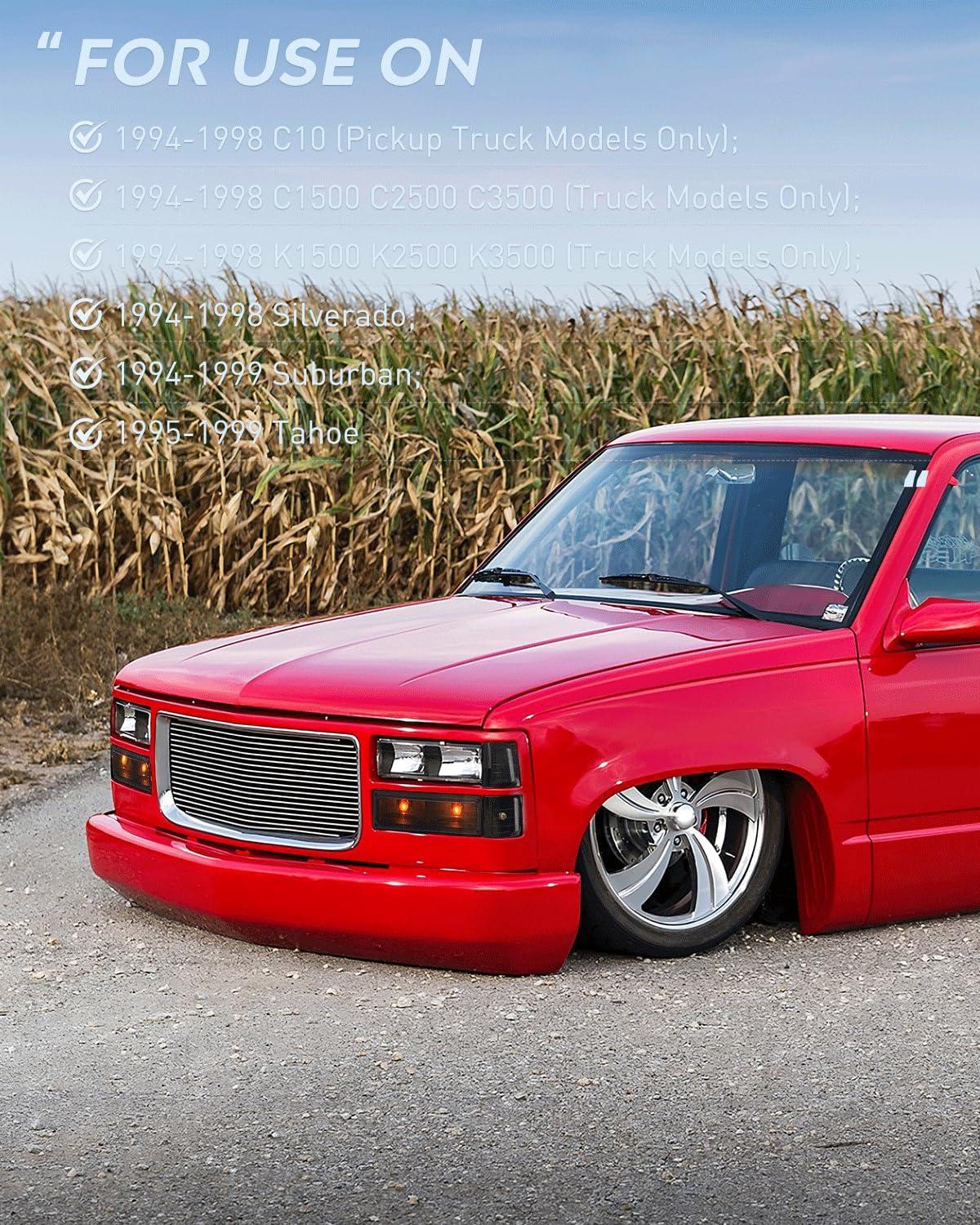 image:imageNilight Headlight and Taillight Assembly Combo Compatible with 1994 1995 1996 1997 1998 Chevy Silverado Tahoe Suburban C10 CK 1500 2500 3500 Tail Light Chrome Housing Clear Reflector Bumper LampBlack Housing Clear Reflector