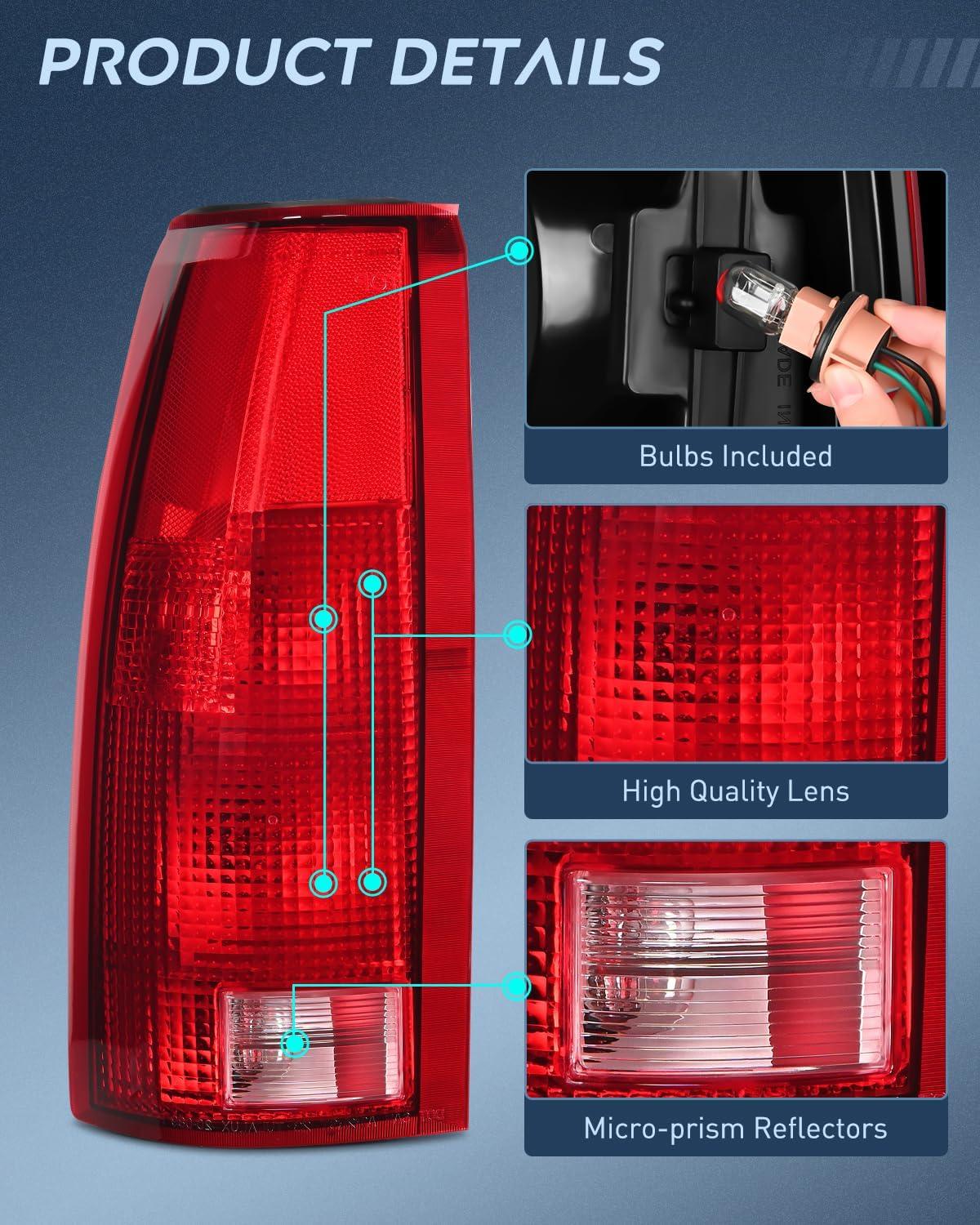 image:imageNilight Headlight and Taillight Assembly Combo Compatible with 1994 1995 1996 1997 1998 Chevy Silverado Tahoe Suburban C10 CK 1500 2500 3500 Tail Light Chrome Housing Clear Reflector Bumper LampChrome Housing Clear wTailight