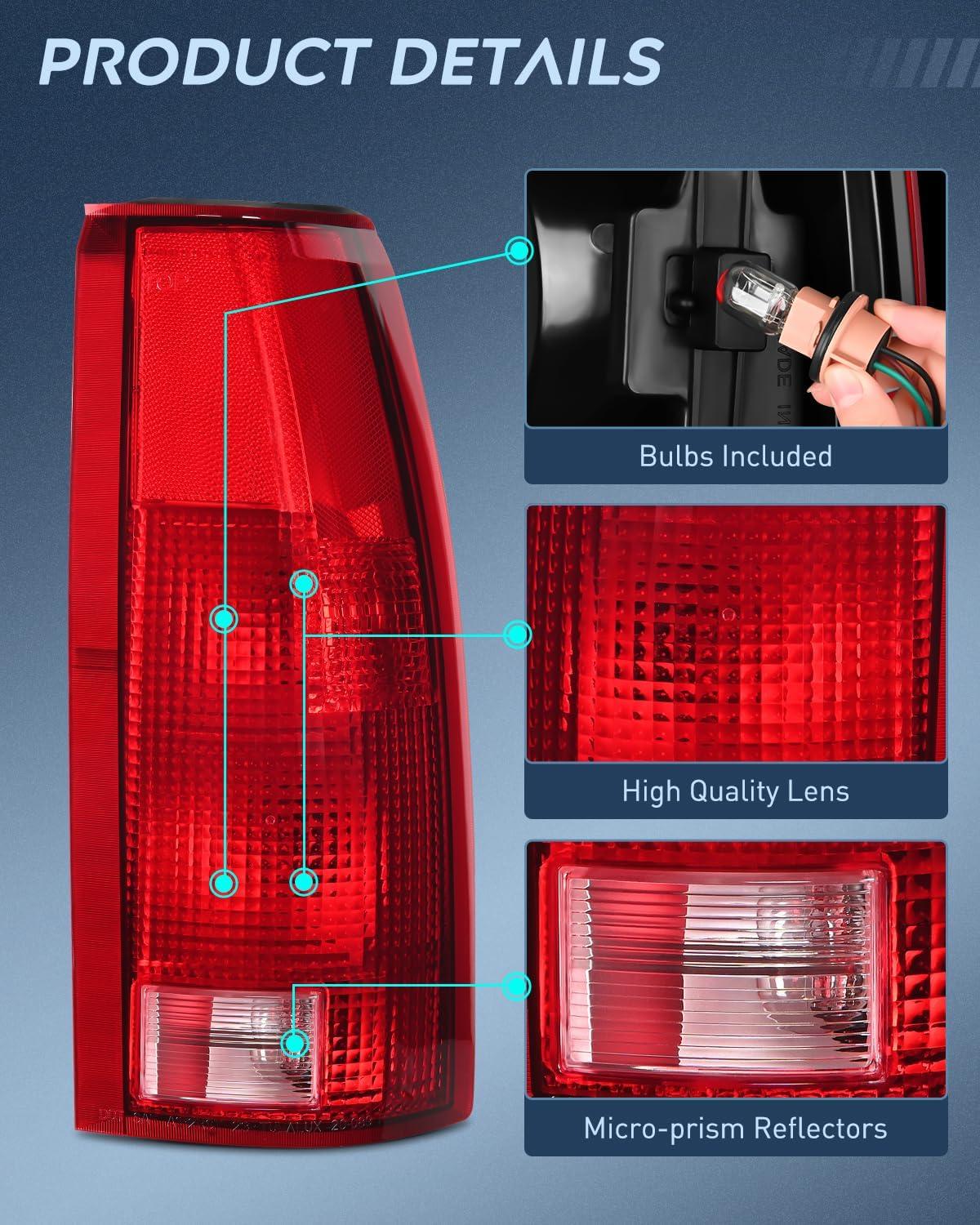 image:imageNilight Headlight and Taillight Assembly Combo Compatible with 1994 1995 1996 1997 1998 Chevy Silverado Tahoe Suburban C10 CK 1500 2500 3500 Tail Light Chrome Housing Clear Reflector Bumper LampPassenger Side