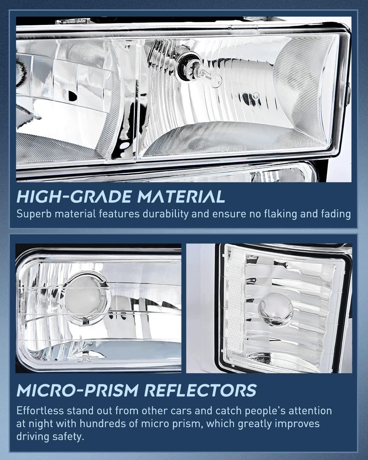 image:imageNilight Headlight and Taillight Assembly Combo Compatible with 1994 1995 1996 1997 1998 Chevy Silverado Tahoe Suburban C10 CK 1500 2500 3500 Tail Light Chrome Housing Clear Reflector Bumper LampChrome Housing Clear Reflector