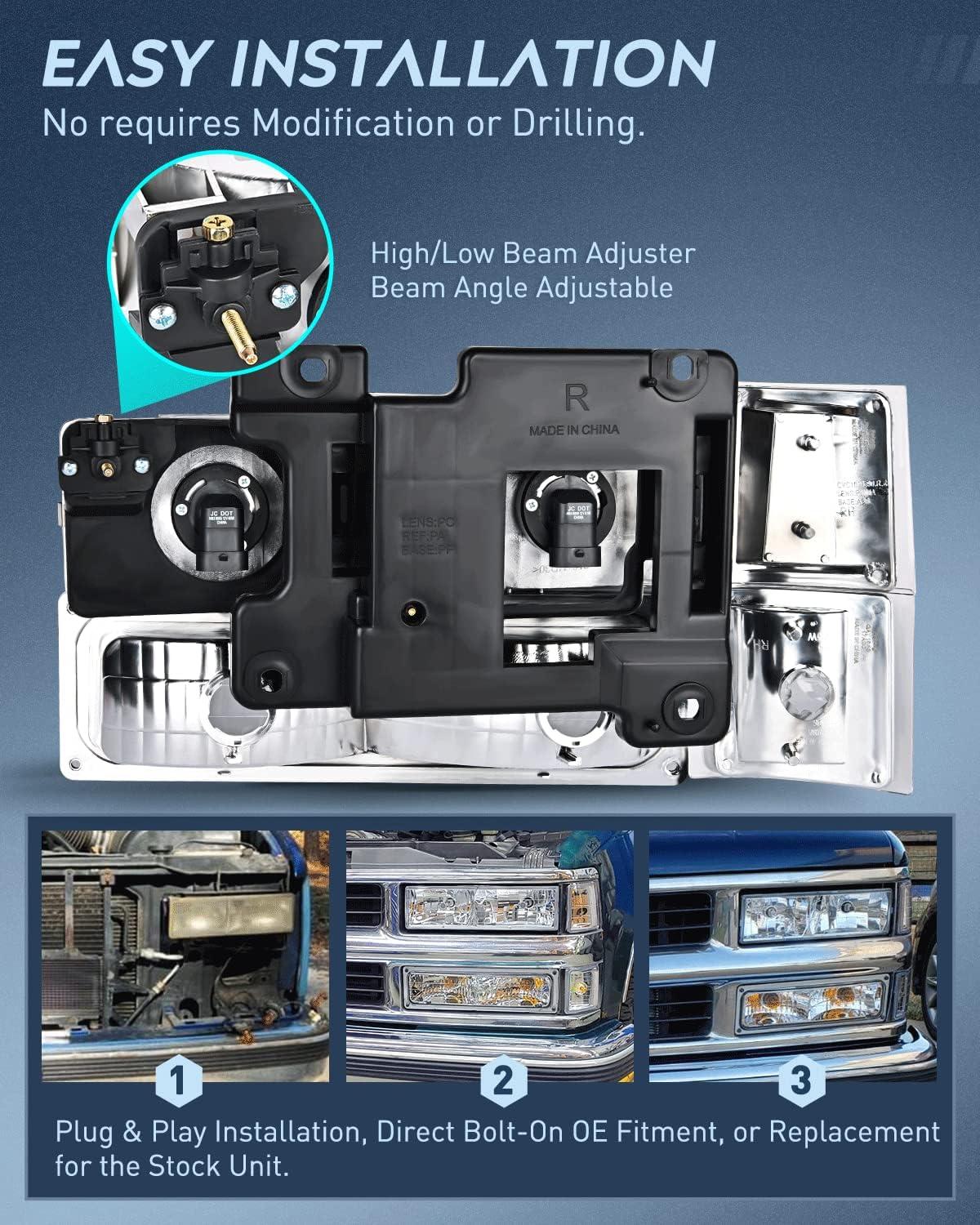image:imageNilight Headlight and Taillight Assembly Combo Compatible with 1994 1995 1996 1997 1998 Chevy Silverado Tahoe Suburban C10 CK 1500 2500 3500 Tail Light Chrome Housing Clear Reflector Bumper LampChrome Housing Clear Reflector